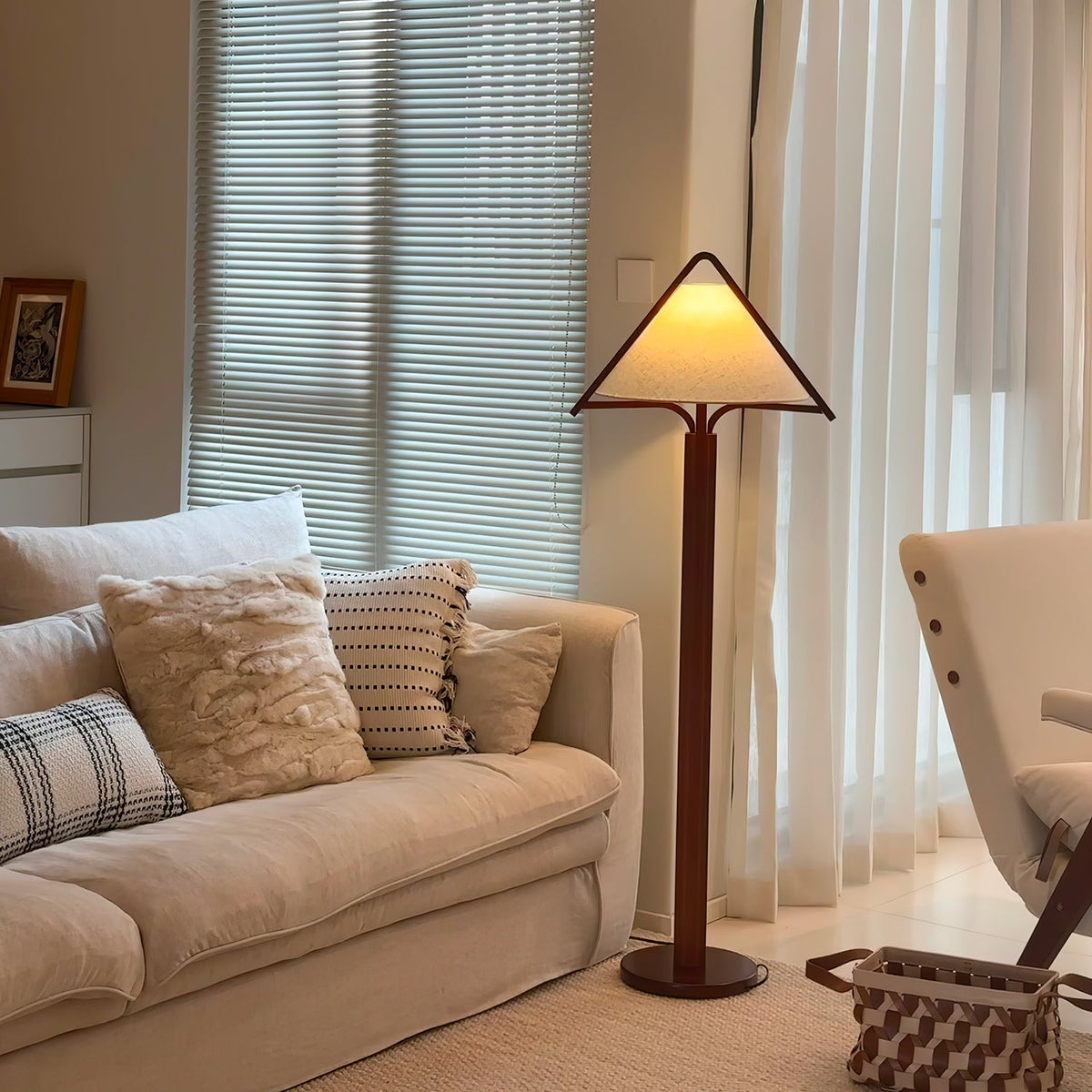 Ersolan Triangular Wood & Fabric Floor Lamp