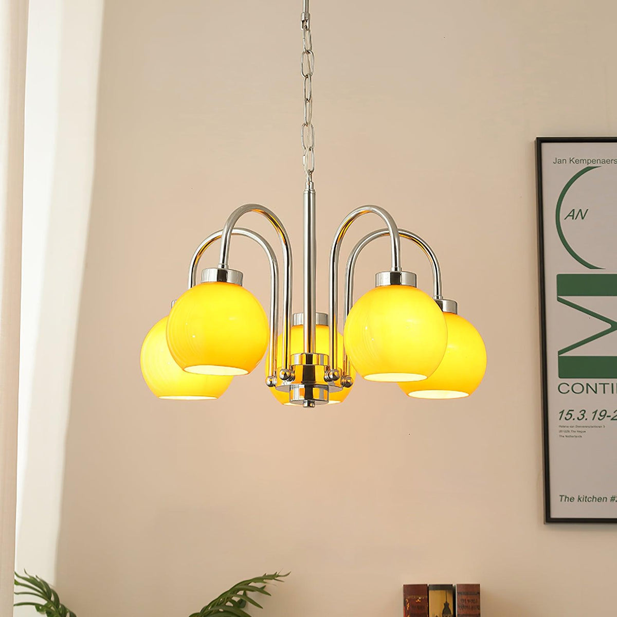 Liororian Chandelier Yellow Glass Globes