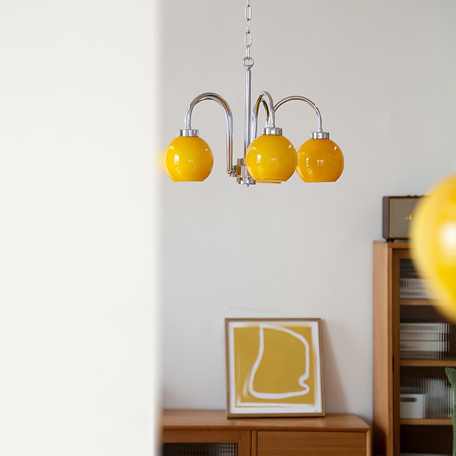 Liororian Chandelier Yellow Glass Globes