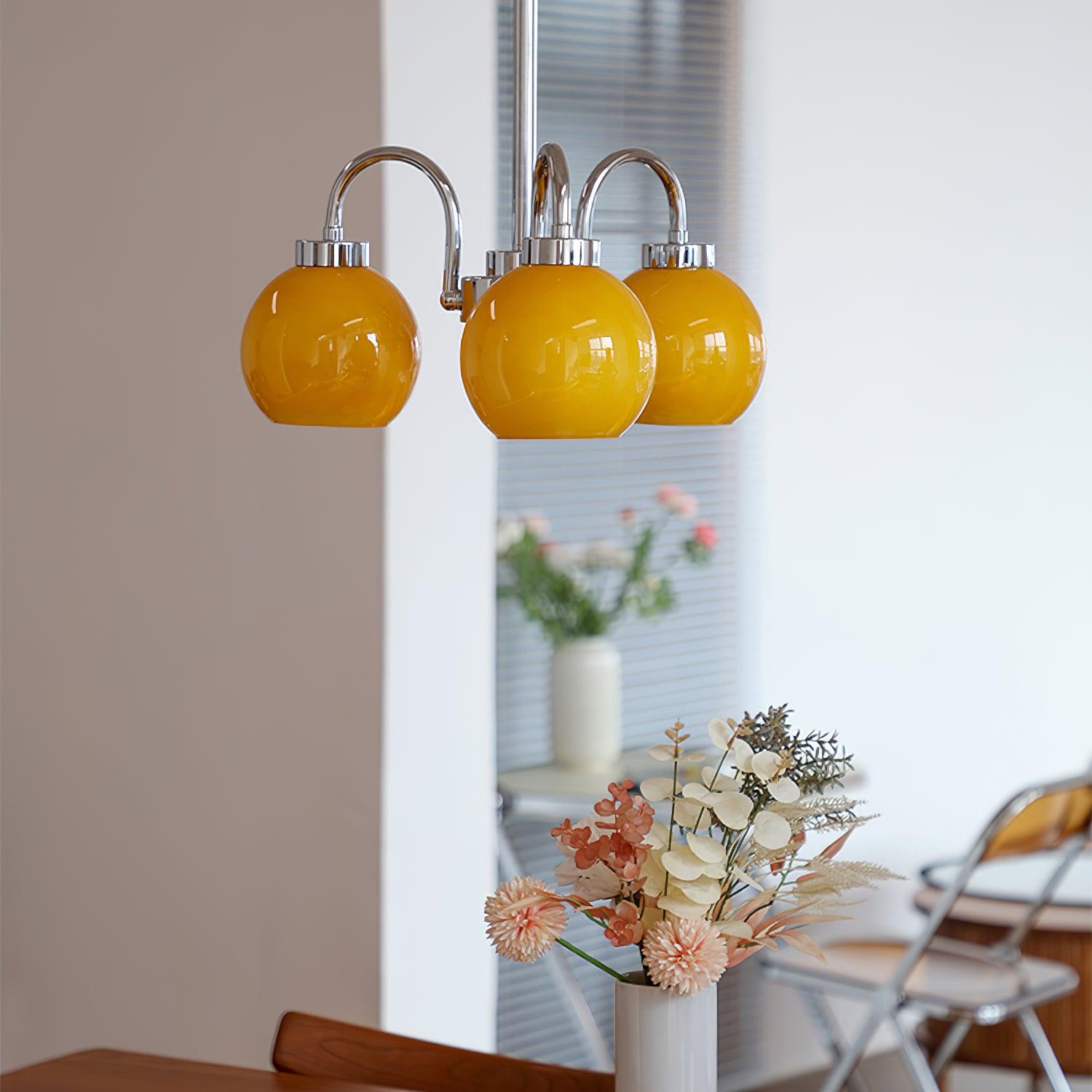 Liororian Chandelier Yellow Glass Globes