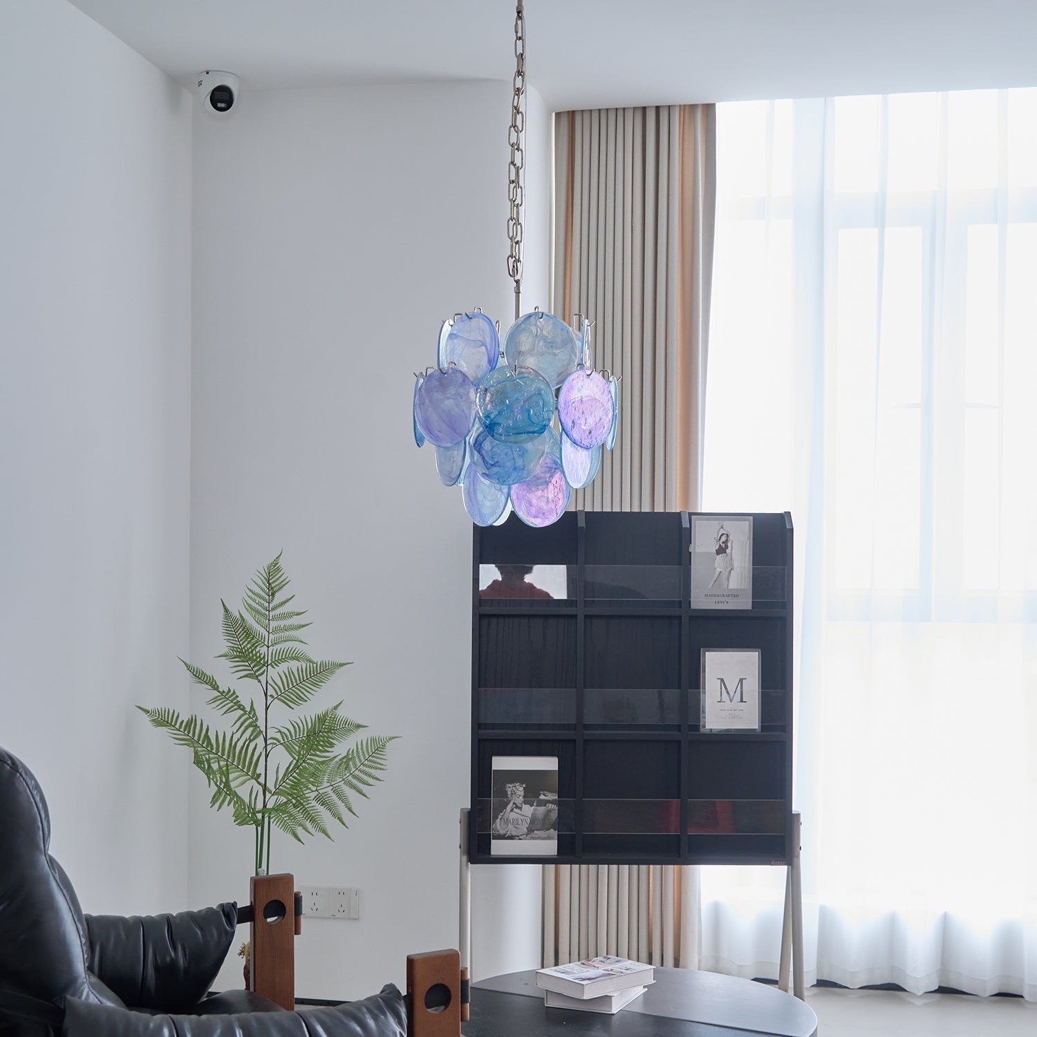 Eclion Chandelier Aqua Blue Murano Glass Disc Coastal