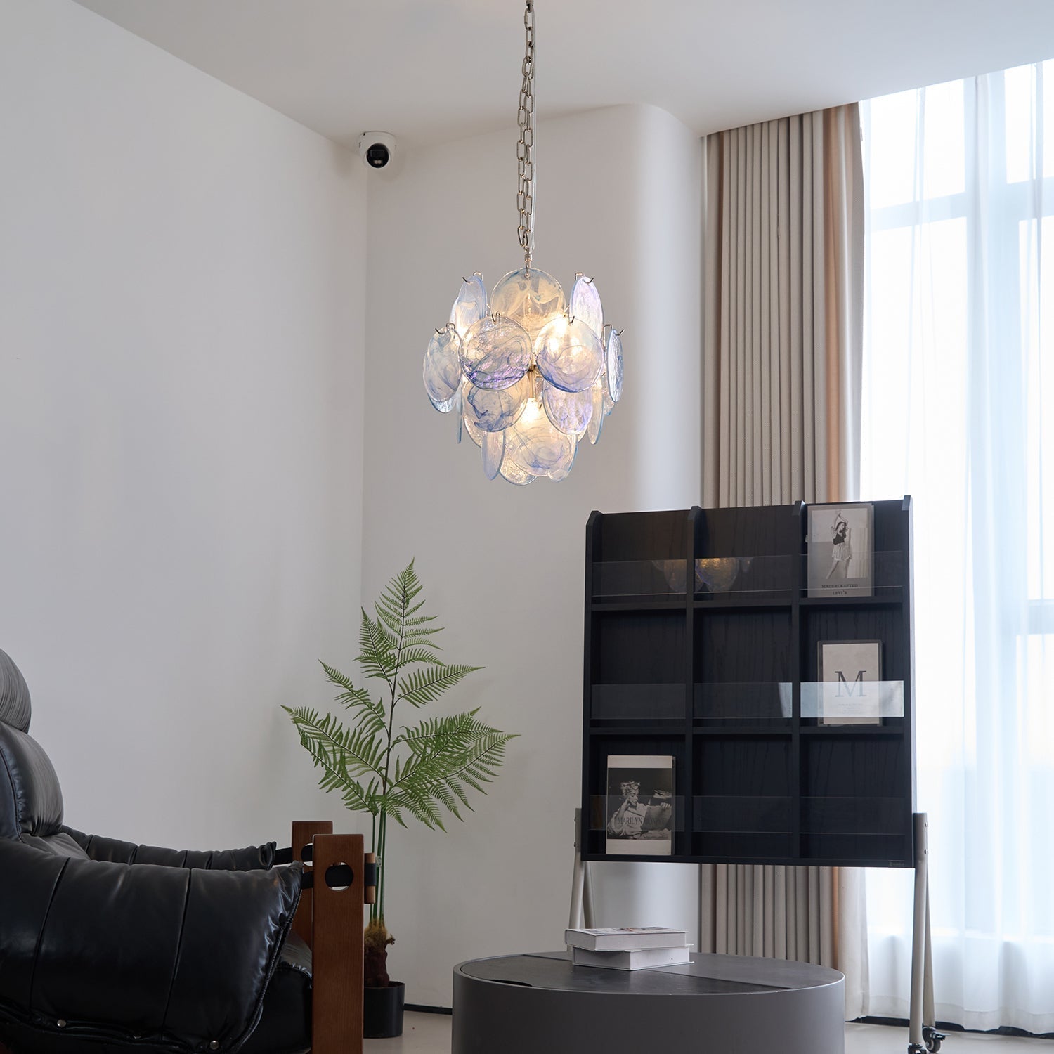 Eclion Chandelier Aqua Blue Murano Glass Disc Coastal