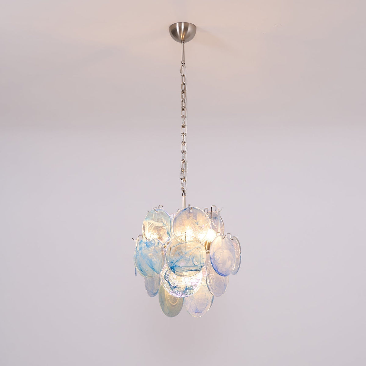 Eclion Chandelier Aqua Blue Murano Glass Disc Coastal