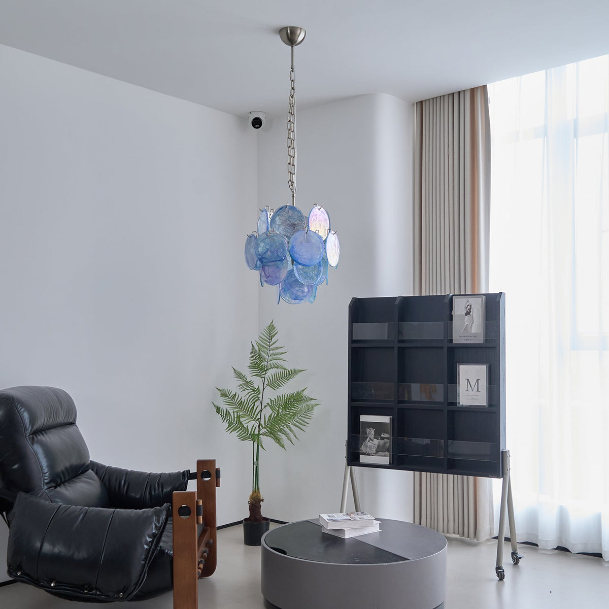 Eclion Chandelier Aqua Blue Murano Glass Disc Coastal