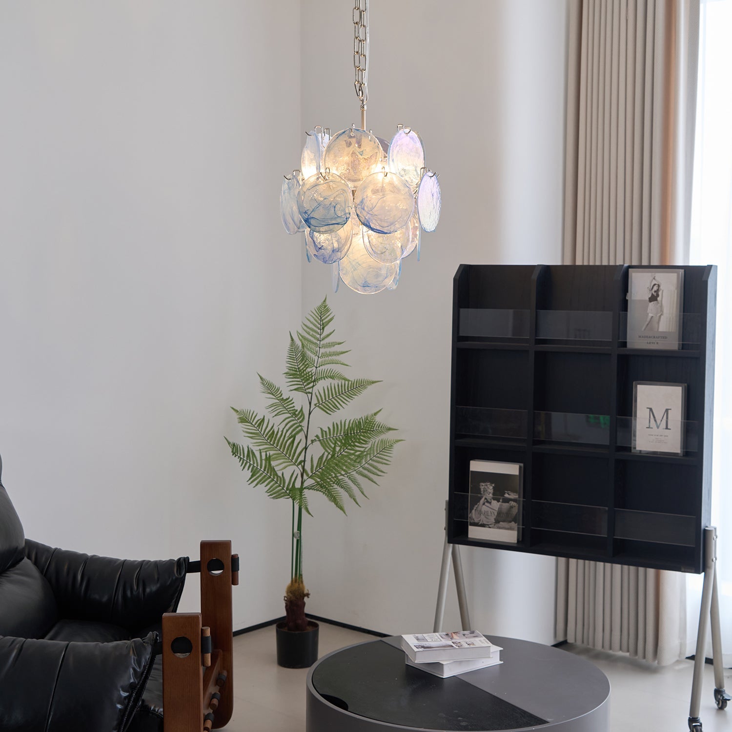 Eclion Chandelier Aqua Blue Murano Glass Disc Coastal