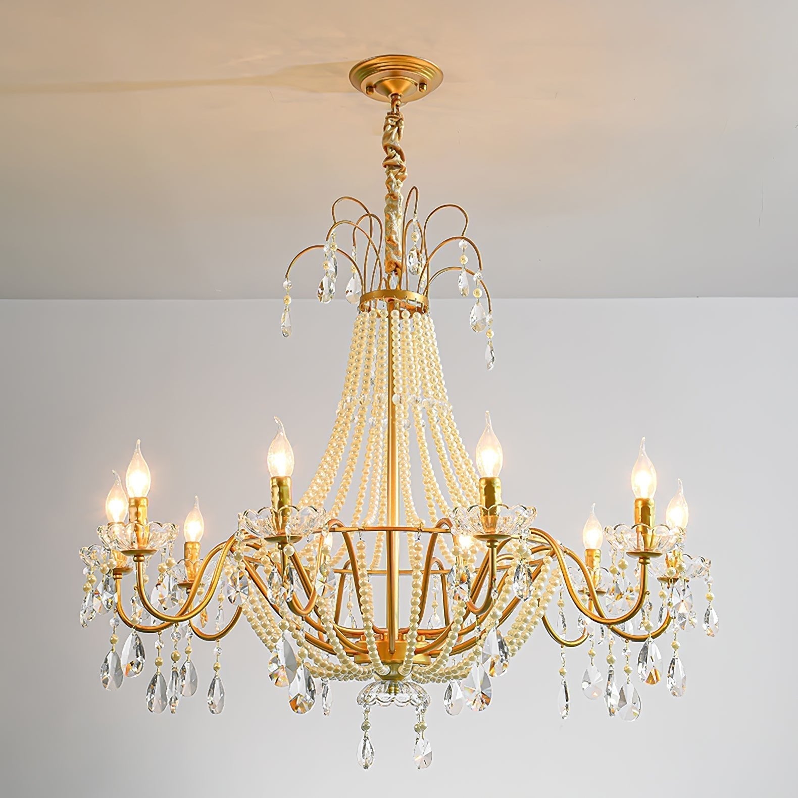 Eurvaros Vintage Crystal Brass Chandelier - Neutral Decor