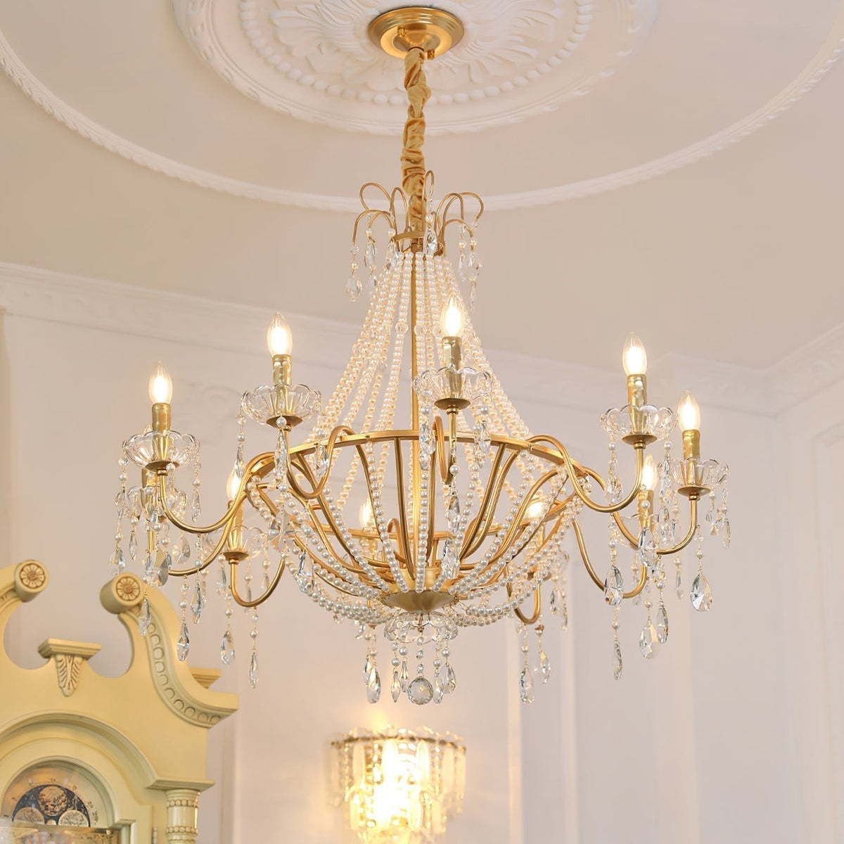 Eurvaros Vintage Crystal Brass Chandelier