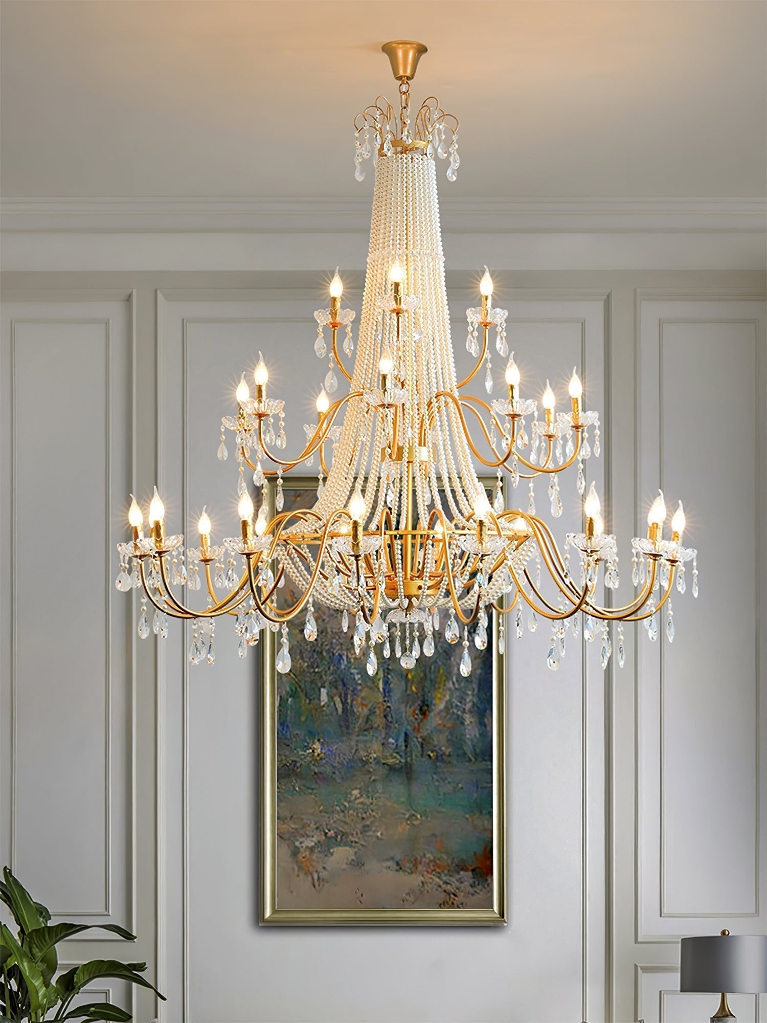 Eurvaros Vintage Crystal Brass Chandelier - Neutral Decor