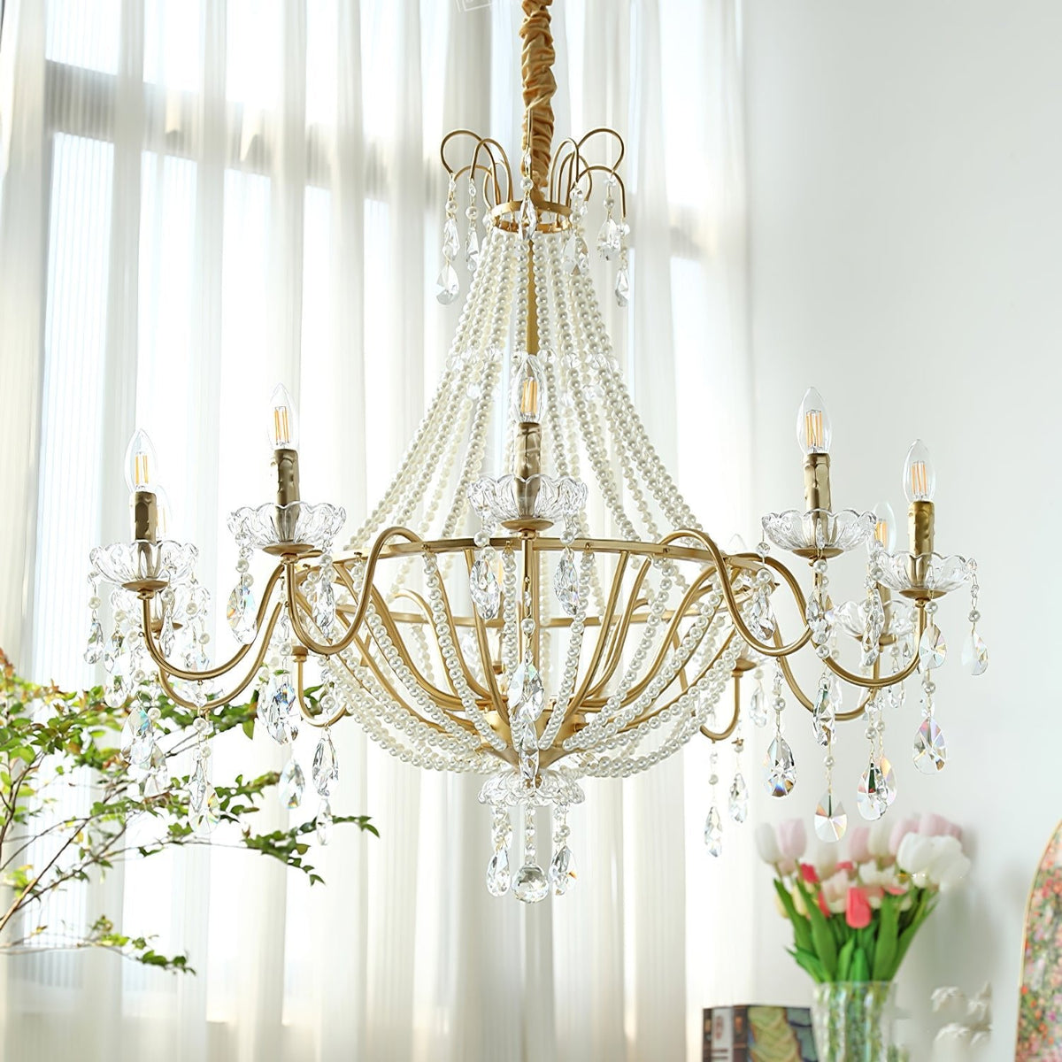 Eurvaros Vintage Crystal Brass Chandelier