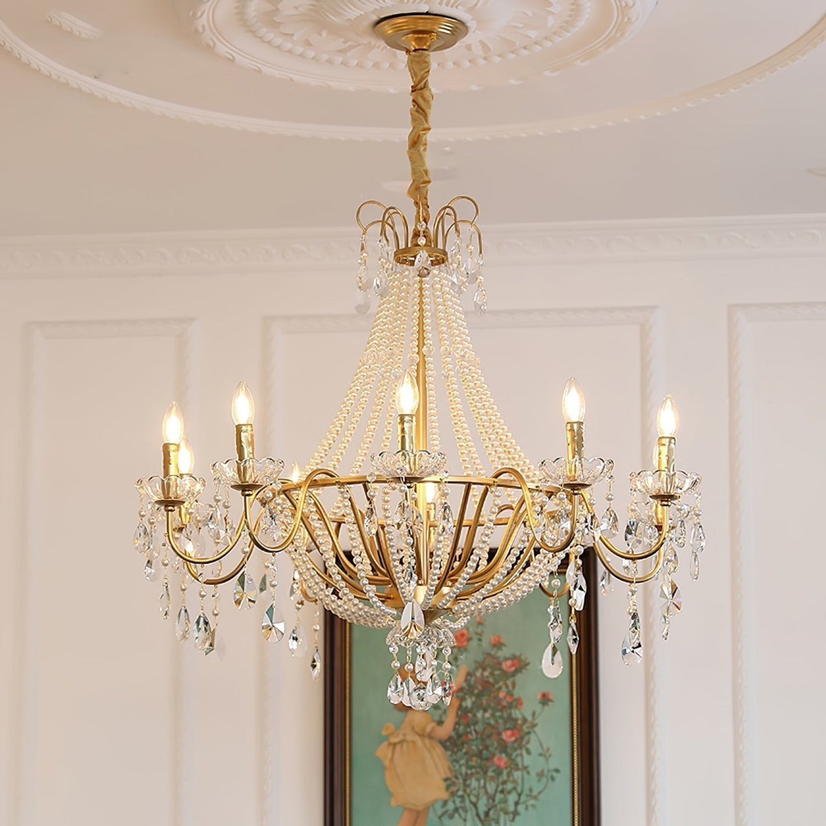 Eurvaros Vintage Crystal Brass Chandelier