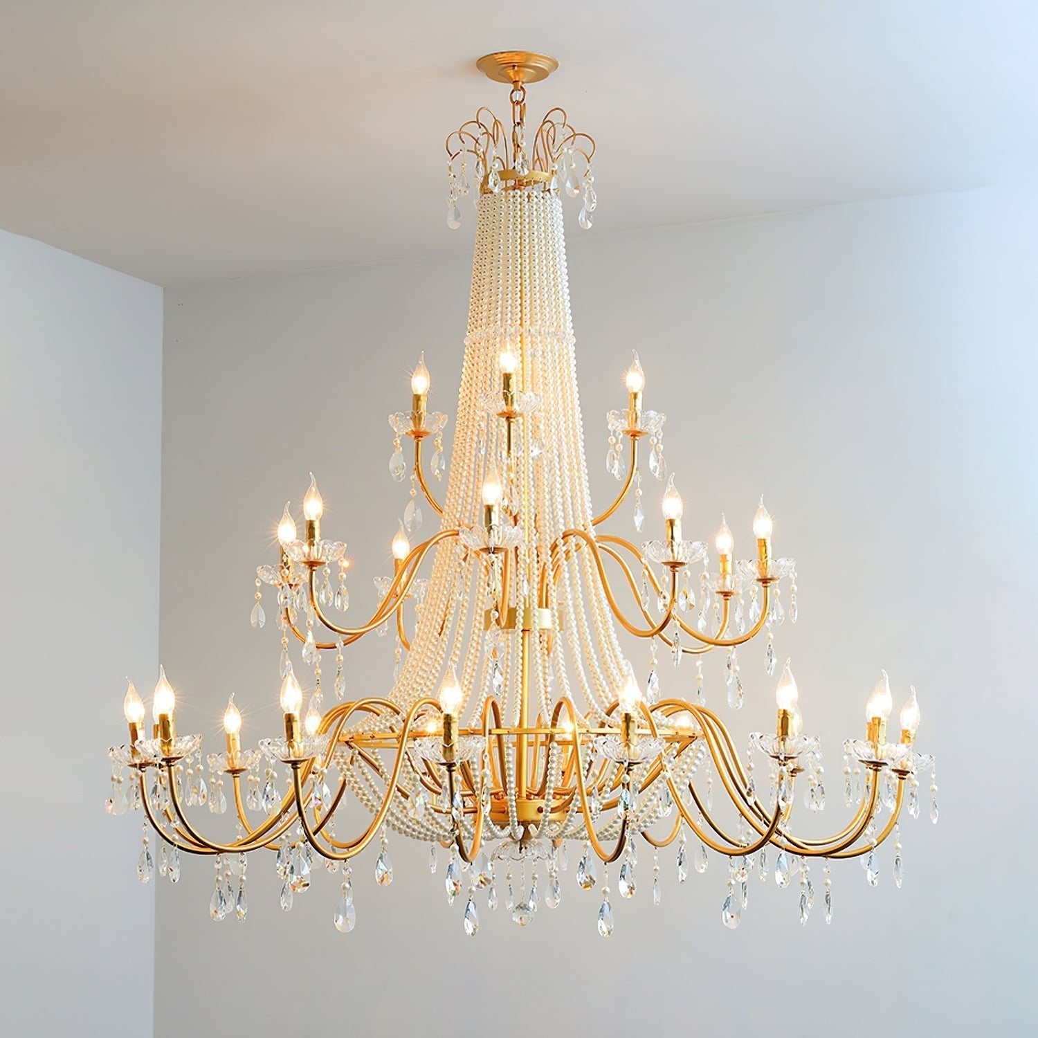 Eurvaros Vintage Crystal Brass Chandelier - Neutral Decor
