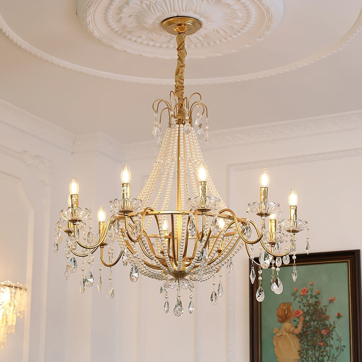 Eurvaros Vintage Crystal Brass Chandelier