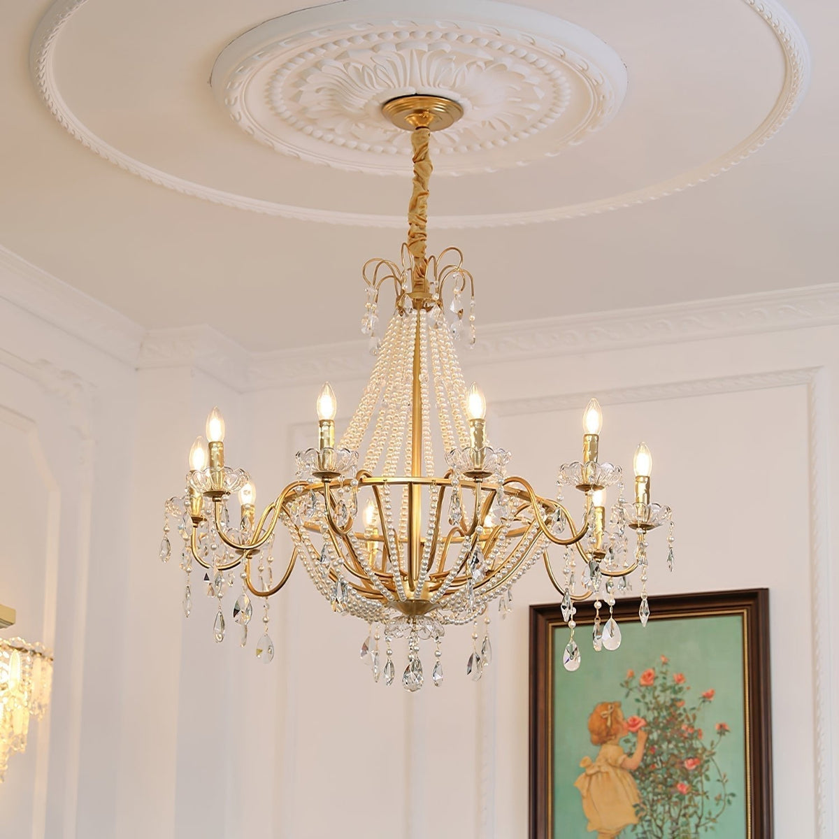 Eurvaros Vintage Crystal Brass Chandelier