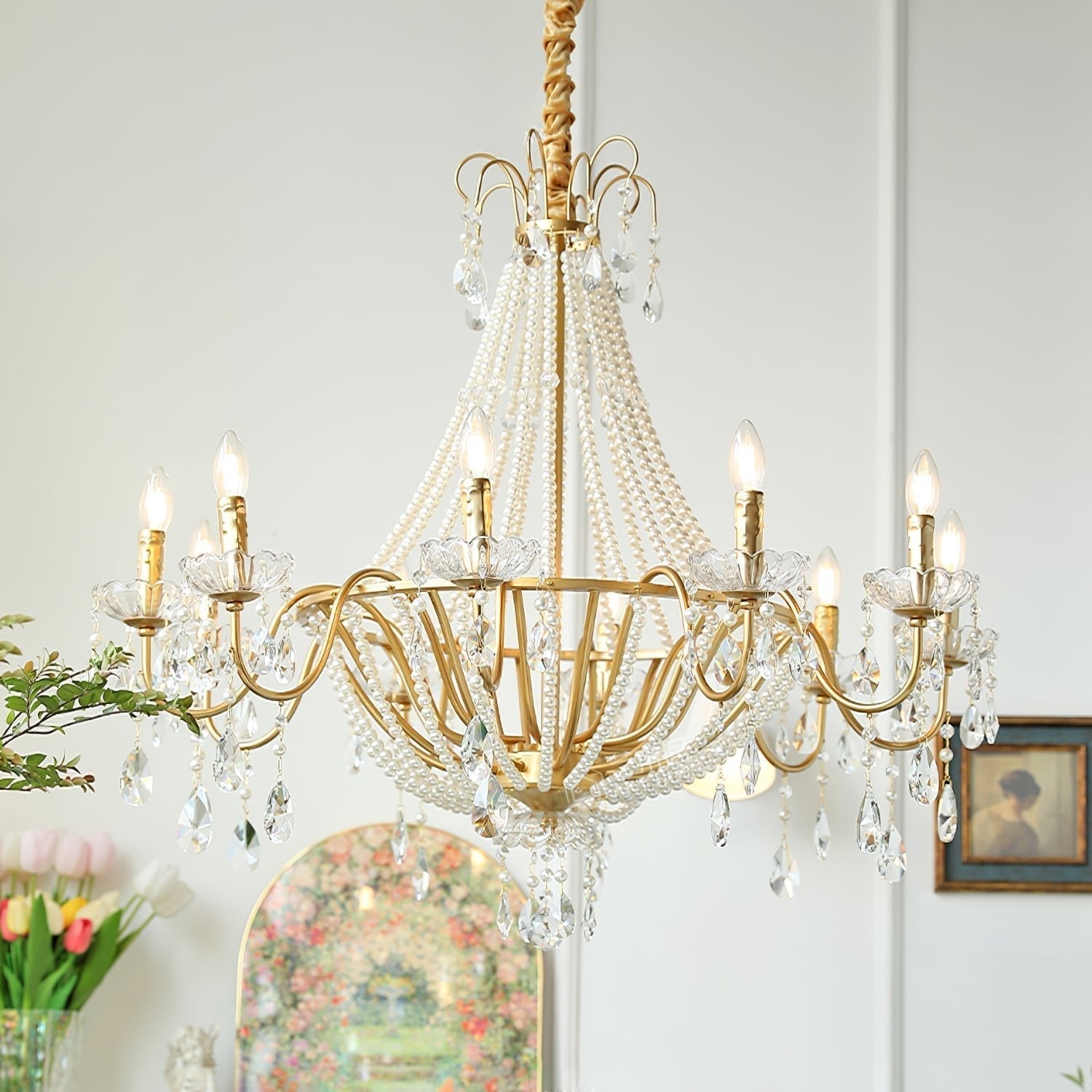 Eurvaros Vintage Crystal Brass Chandelier - Neutral Decor