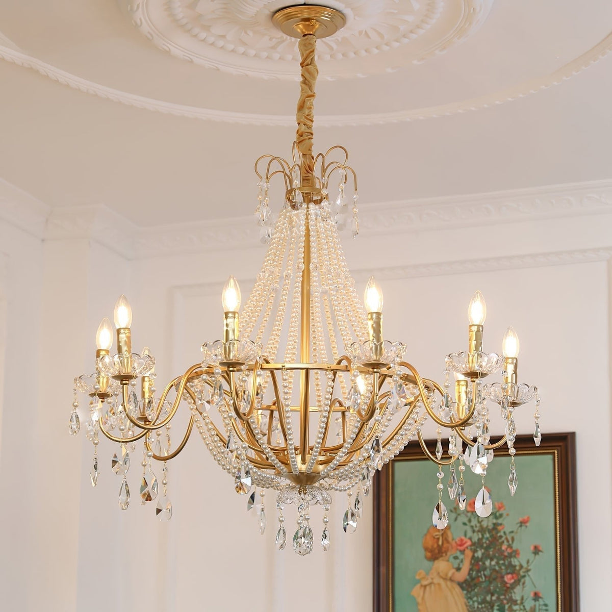 Eurvaros Vintage Crystal Brass Chandelier