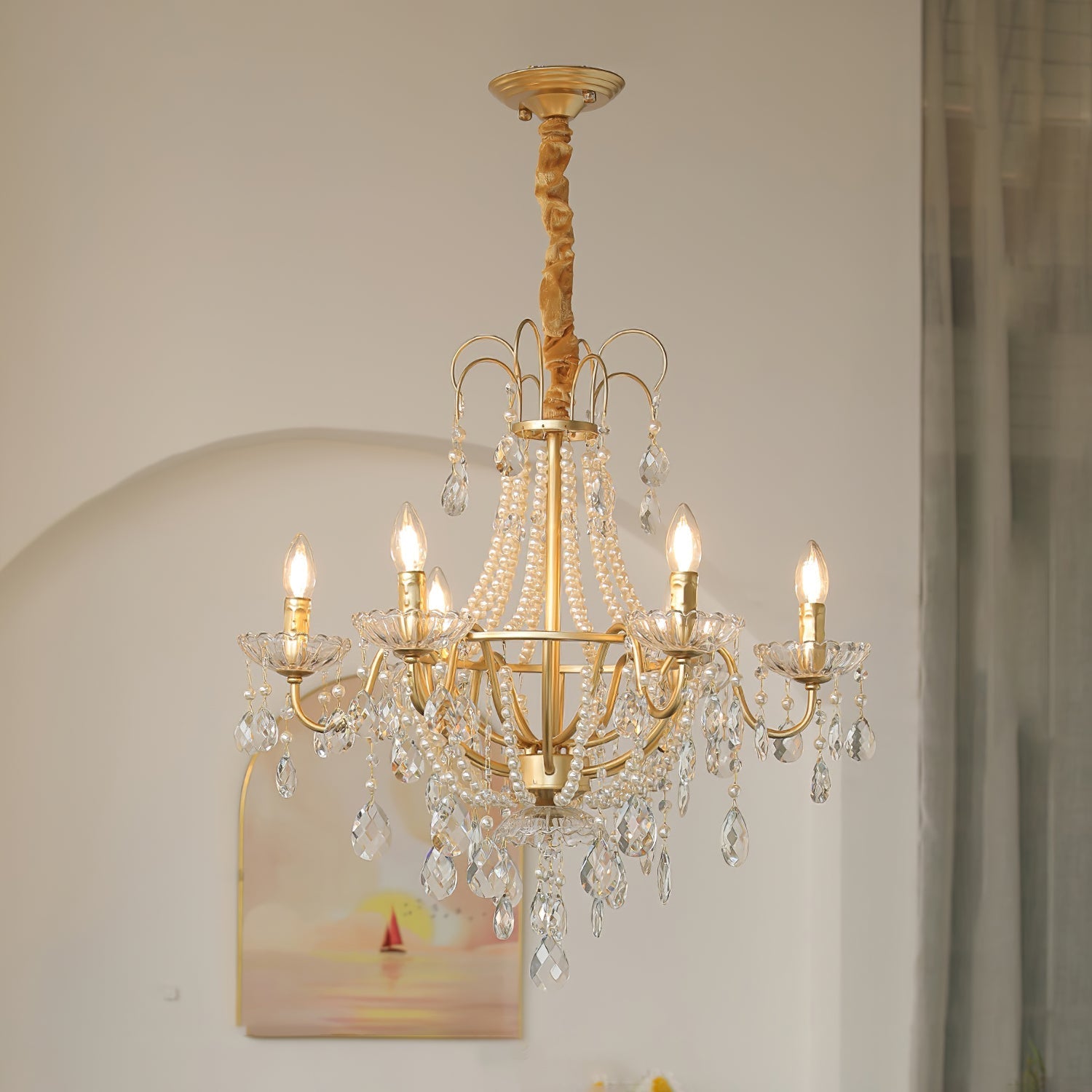 Eurvaros Vintage Crystal Brass Chandelier