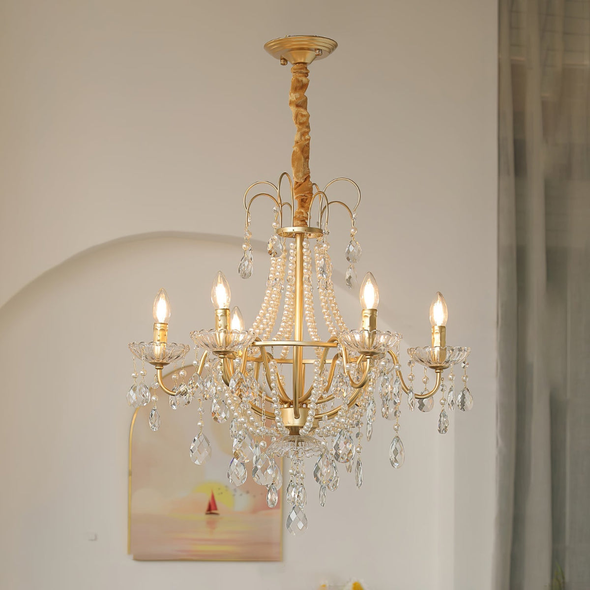 Eurvaros Vintage Crystal Brass Chandelier