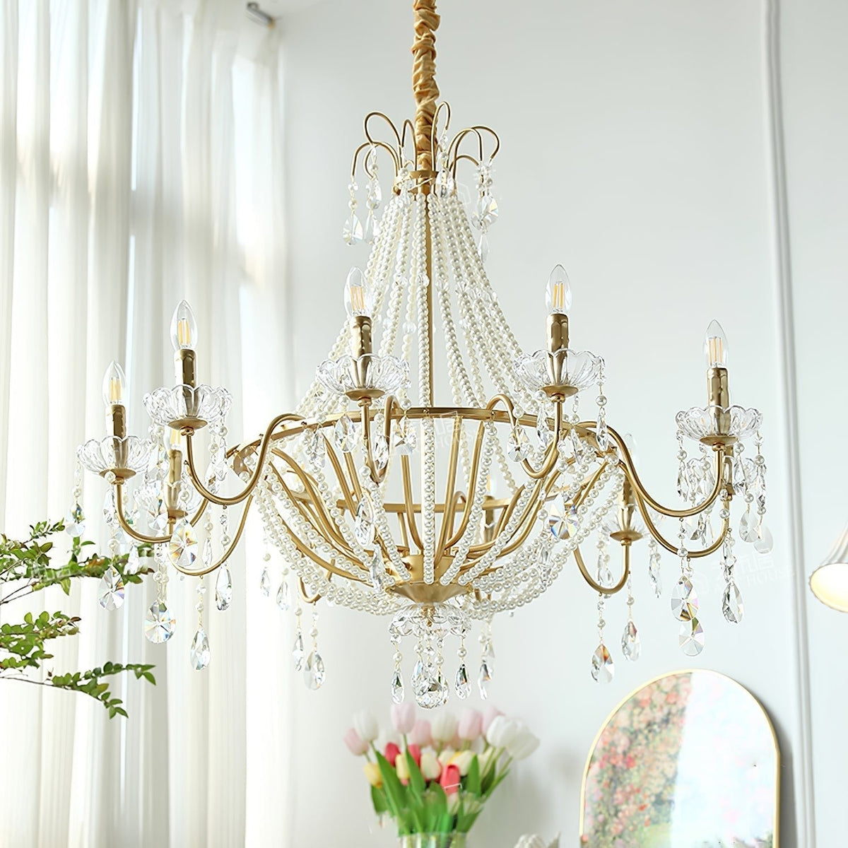 Eurvaros Vintage Crystal Brass Chandelier
