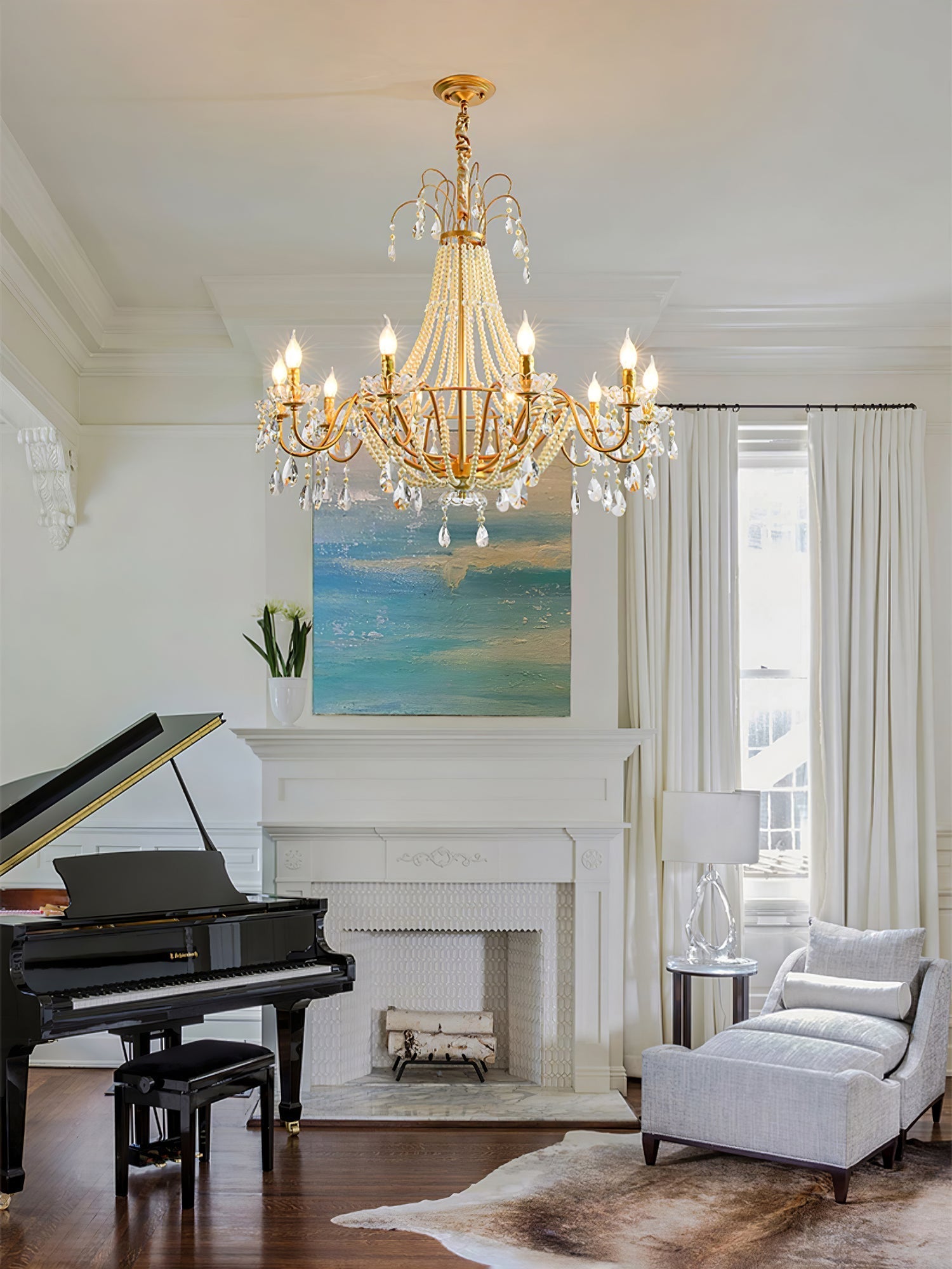 Eurvaros Vintage Crystal Brass Chandelier - Neutral Decor
