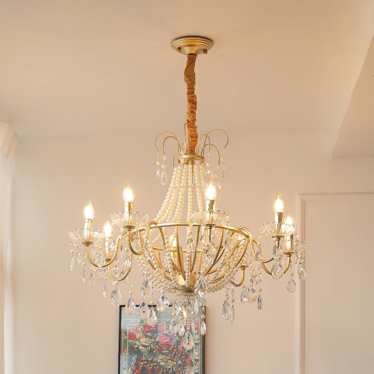 Eurvaros Vintage Crystal Brass Chandelier