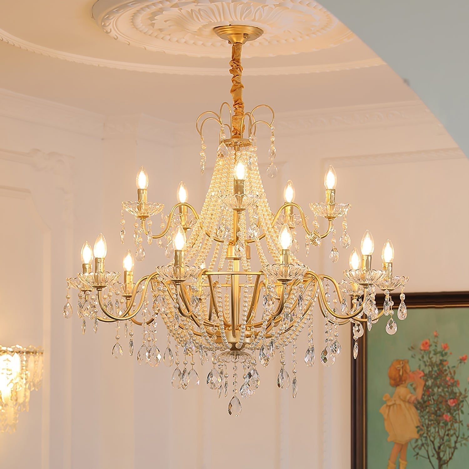 Eurvaros Vintage Crystal Brass Chandelier