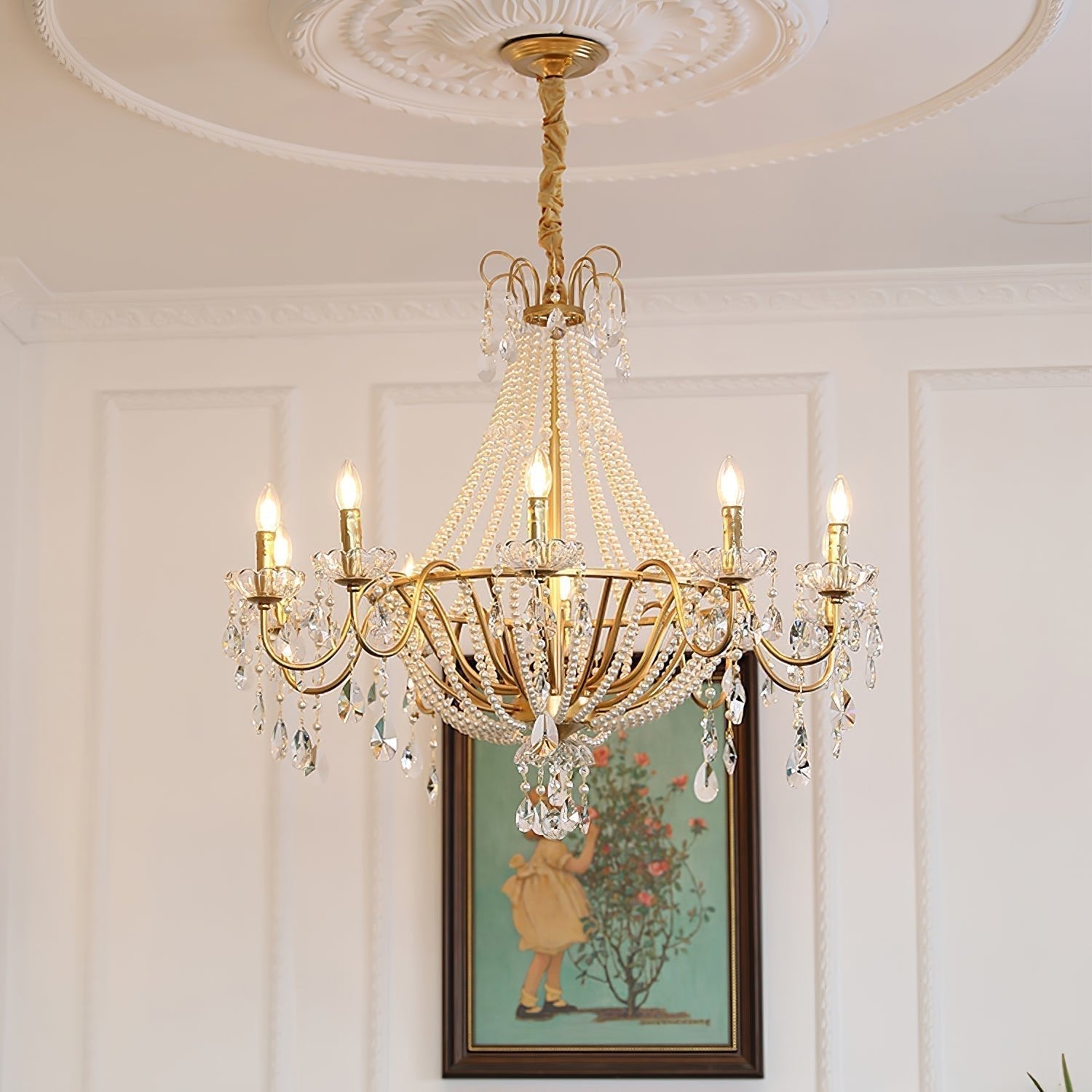 Eurvaros Vintage Crystal Brass Chandelier