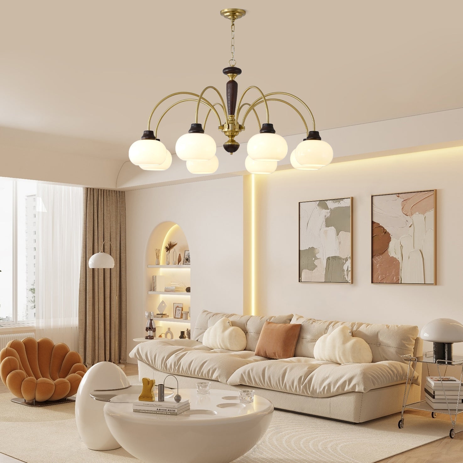 Noraneon Chandelier Arched Globe White Shade
