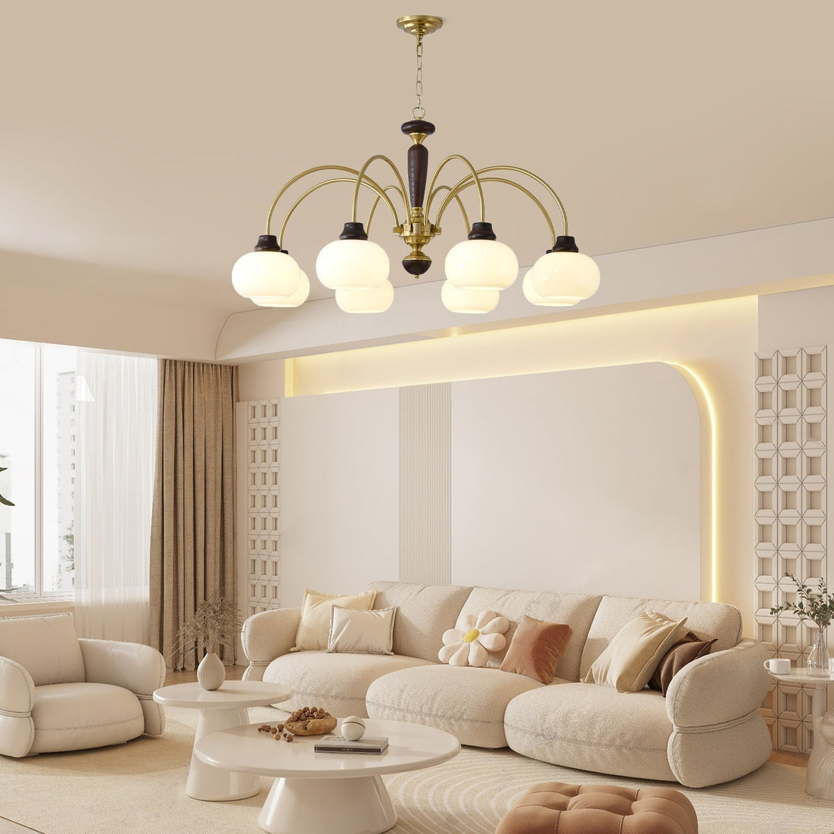 Noraneon Chandelier Arched Globe White Shade