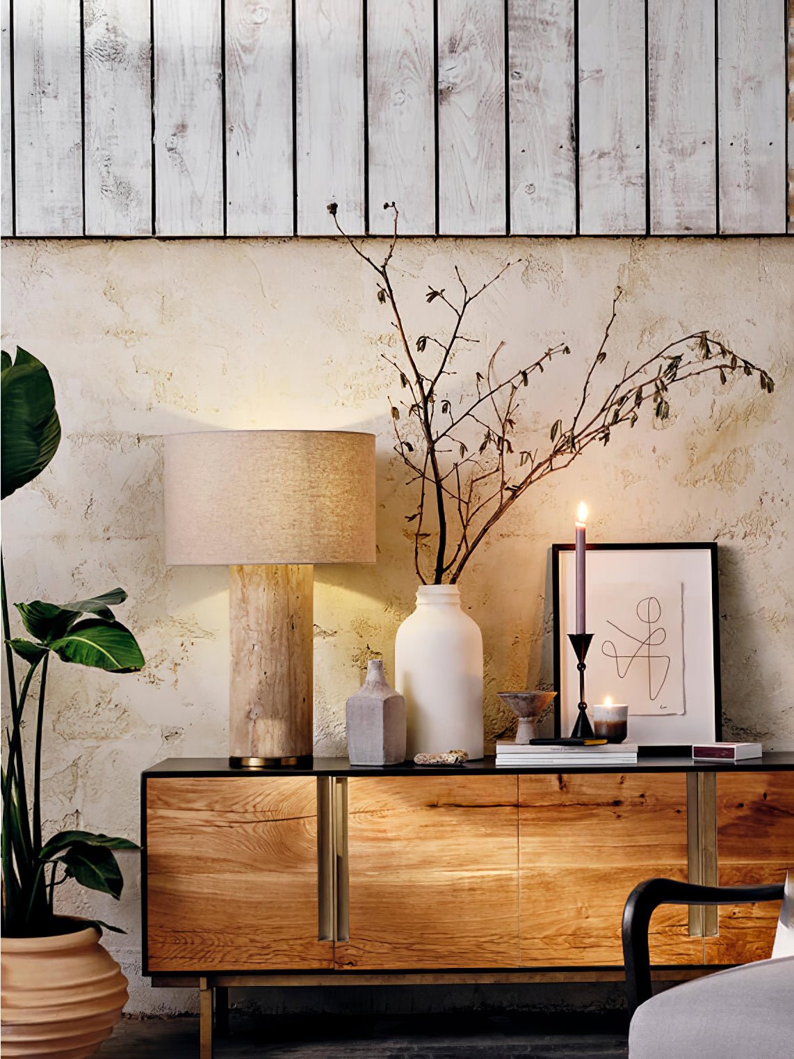 Vonoryra Cylindrical Travertine Table Lamp