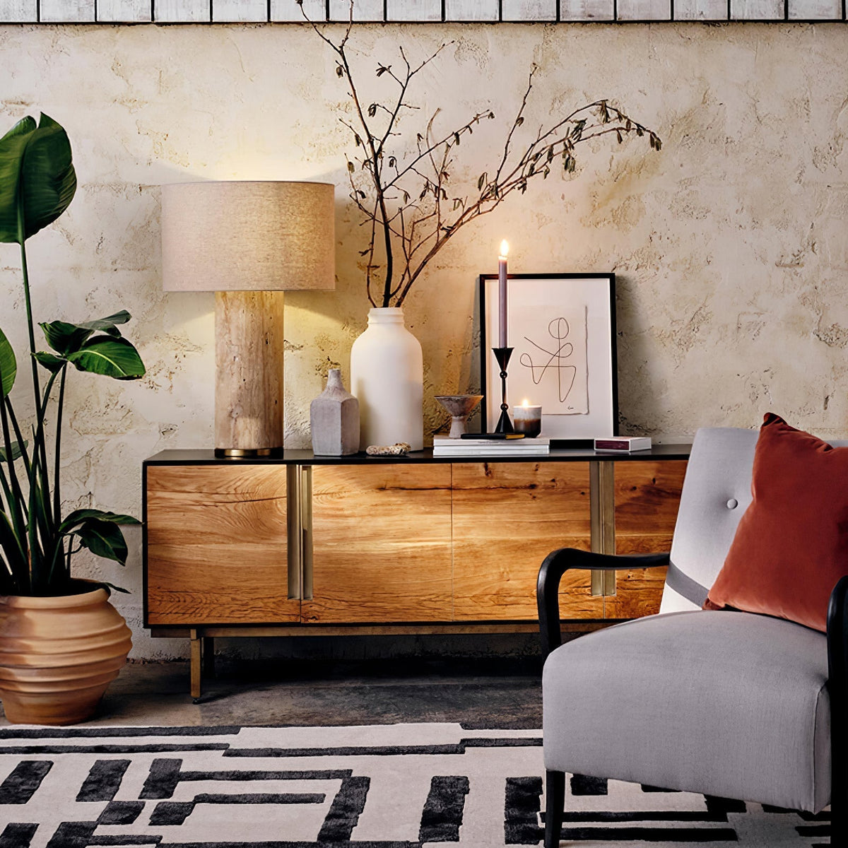 Vonoryra Cylindrical Travertine Table Lamp