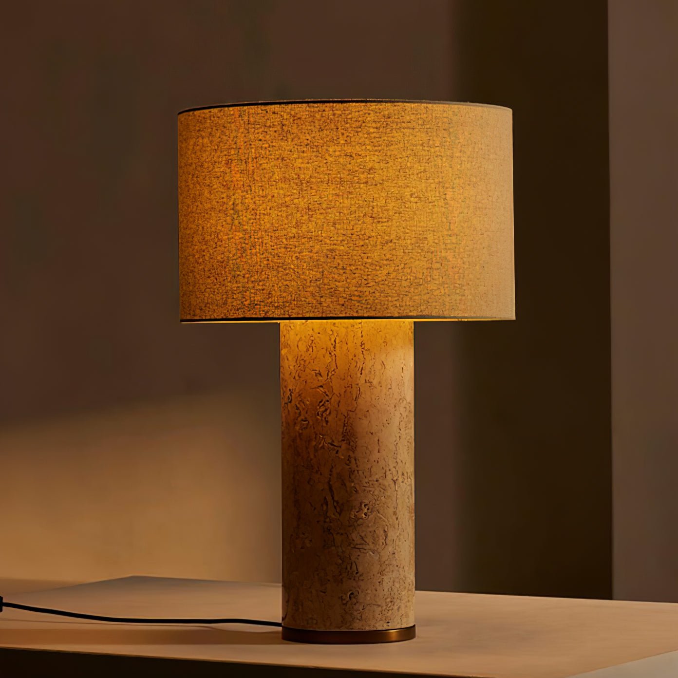 Vonoryra Cylindrical Travertine Table Lamp - Neutral Decor