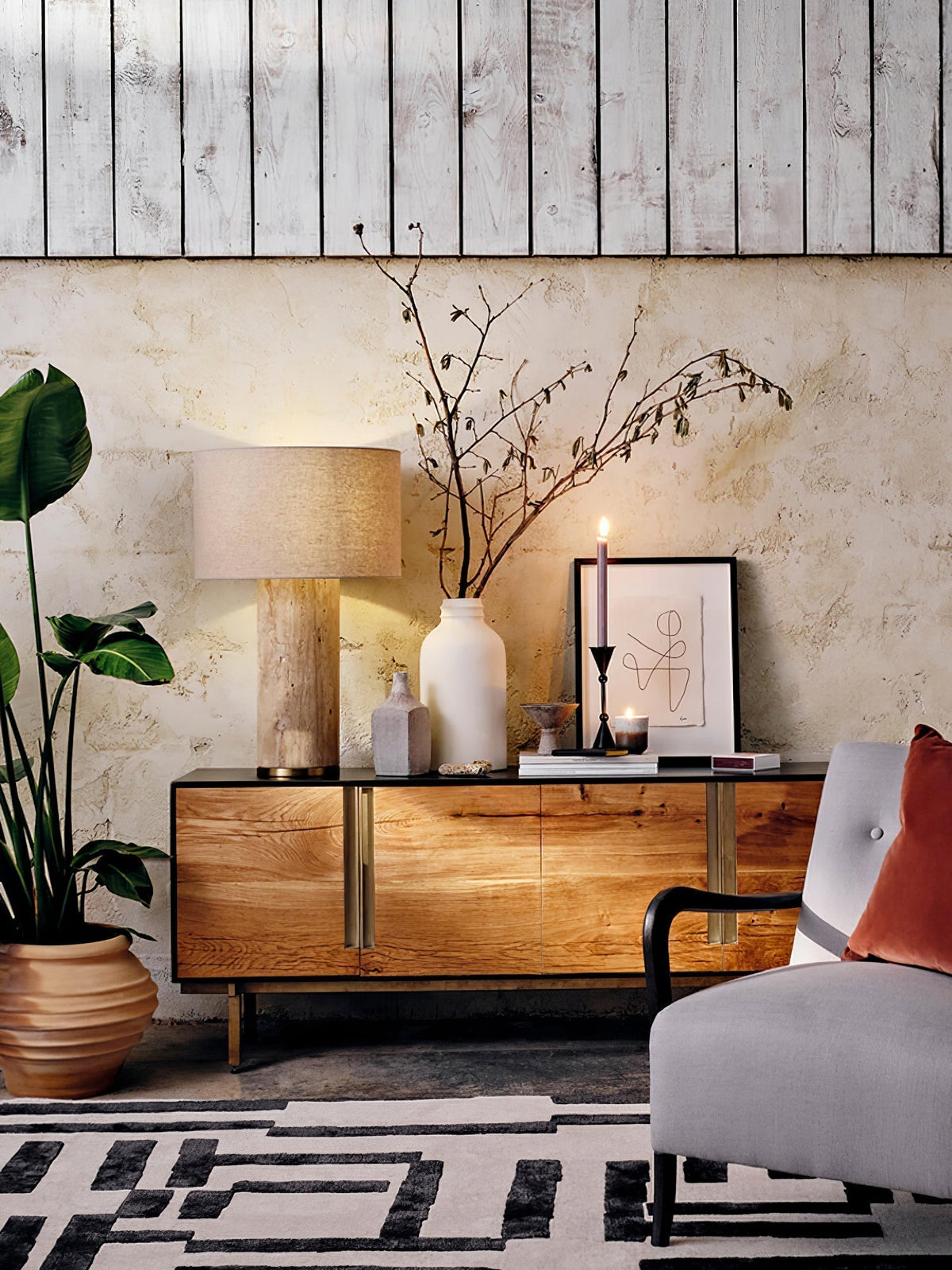 Vonoryra Cylindrical Travertine Table Lamp