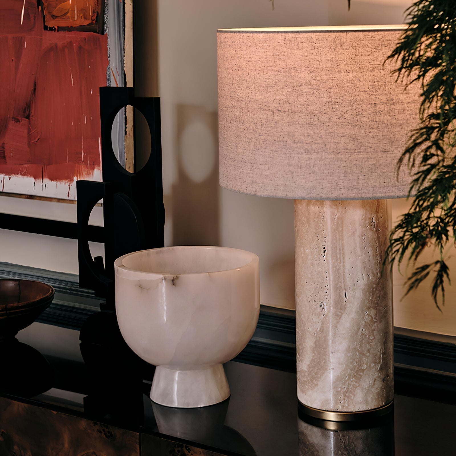 Vonoryra Cylindrical Travertine Table Lamp