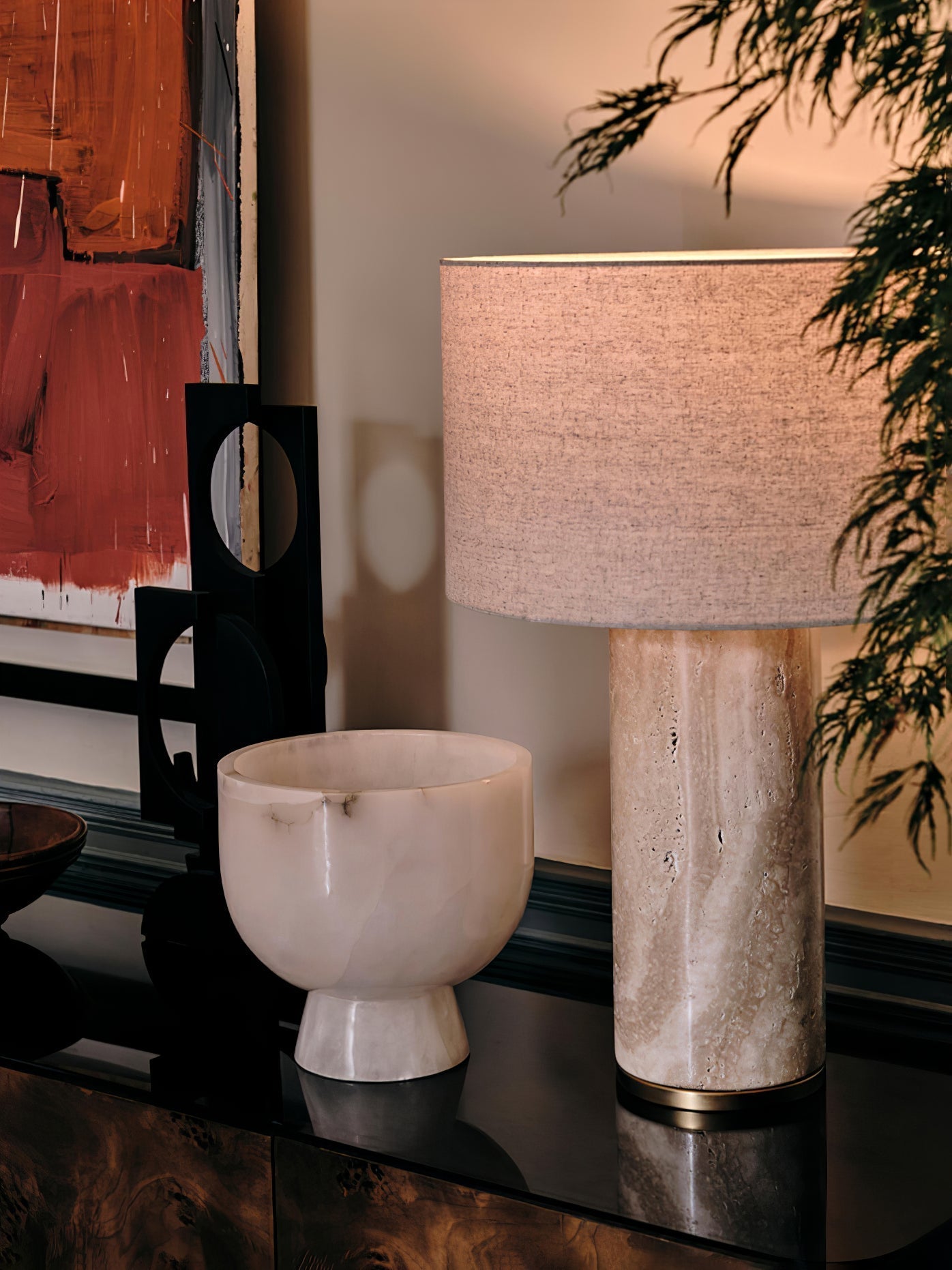 Vonoryra Cylindrical Travertine Table Lamp