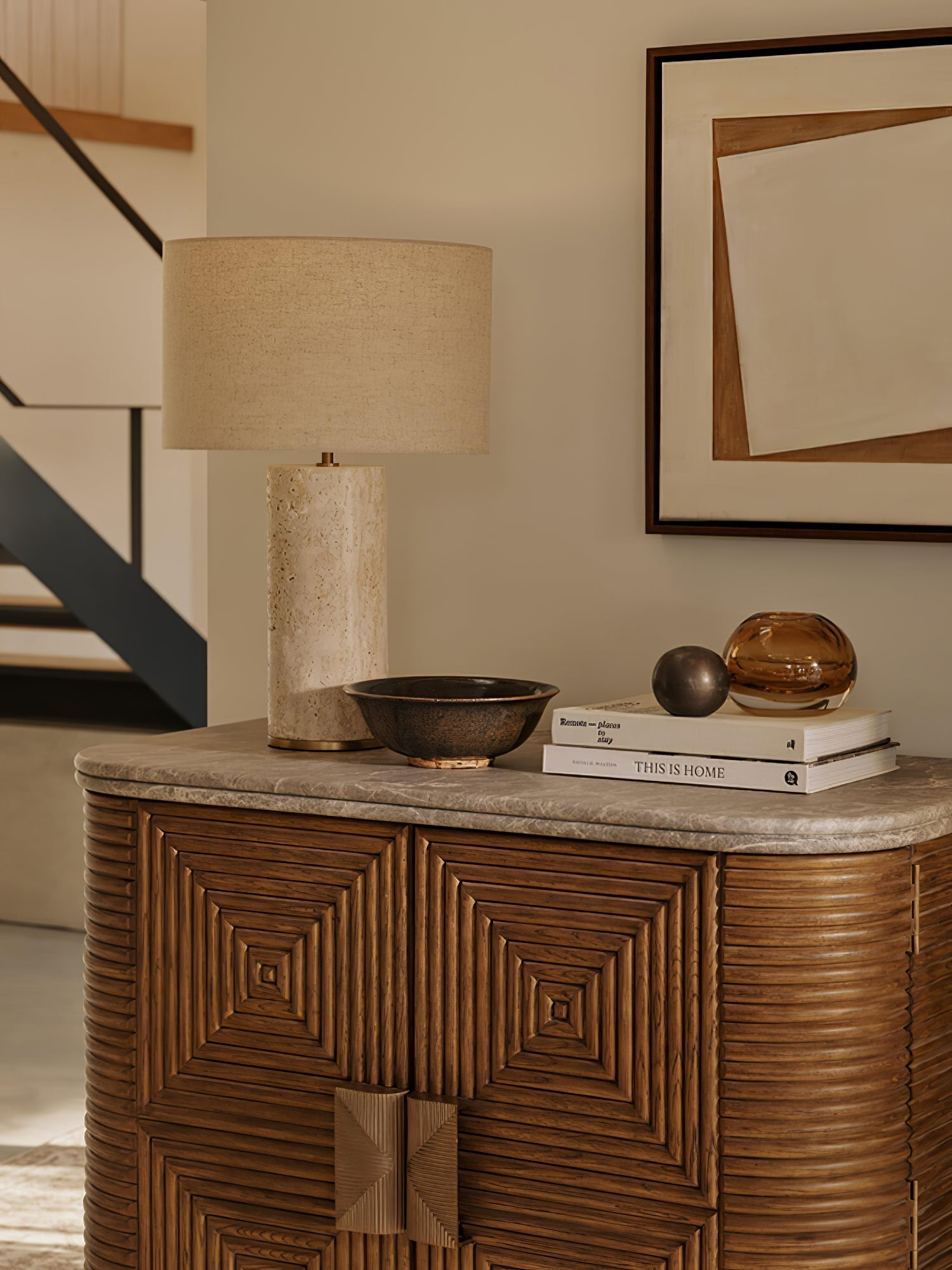 Vonoryra Cylindrical Travertine Table Lamp