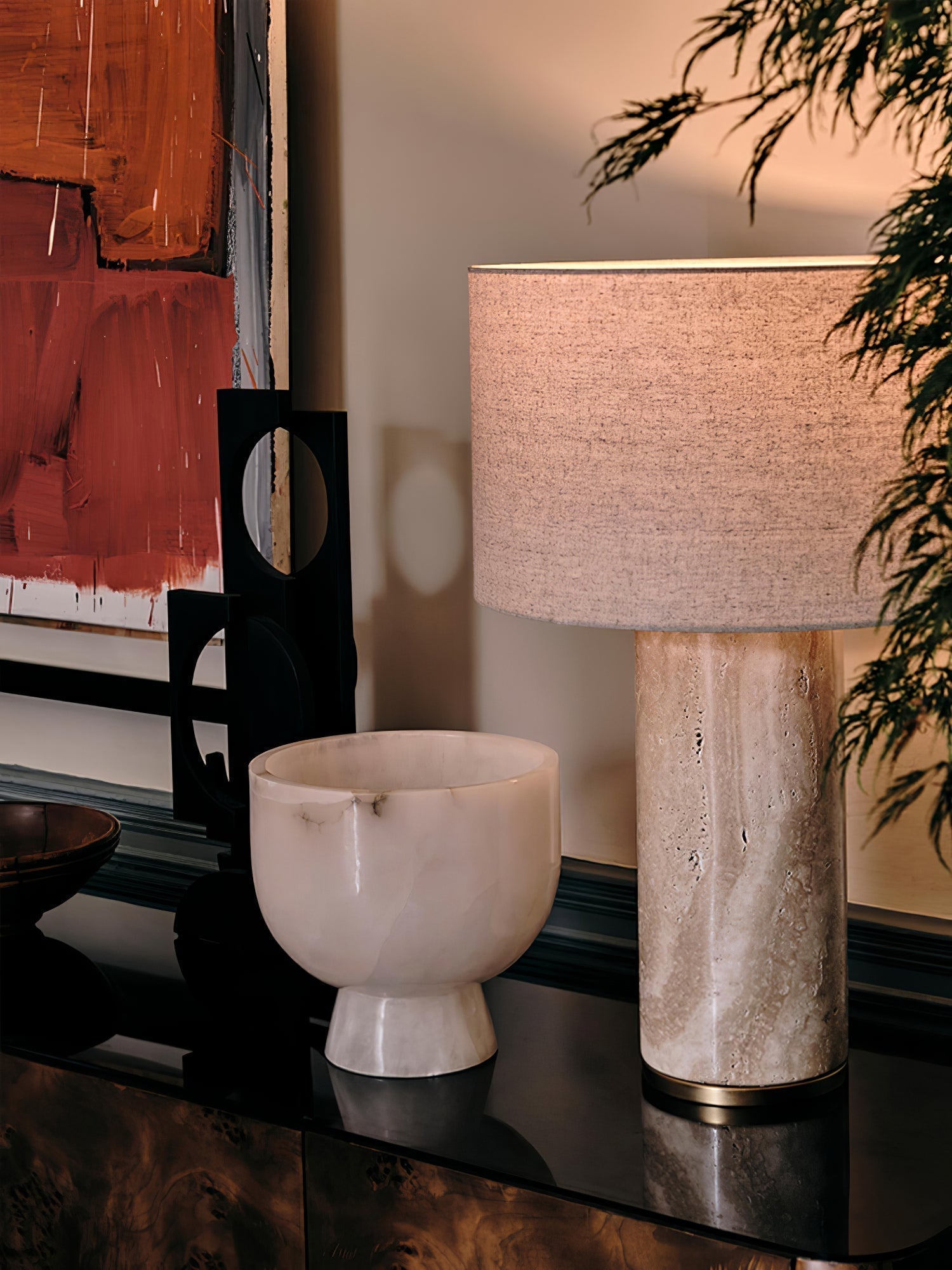 Vonoryra Cylindrical Travertine Table Lamp