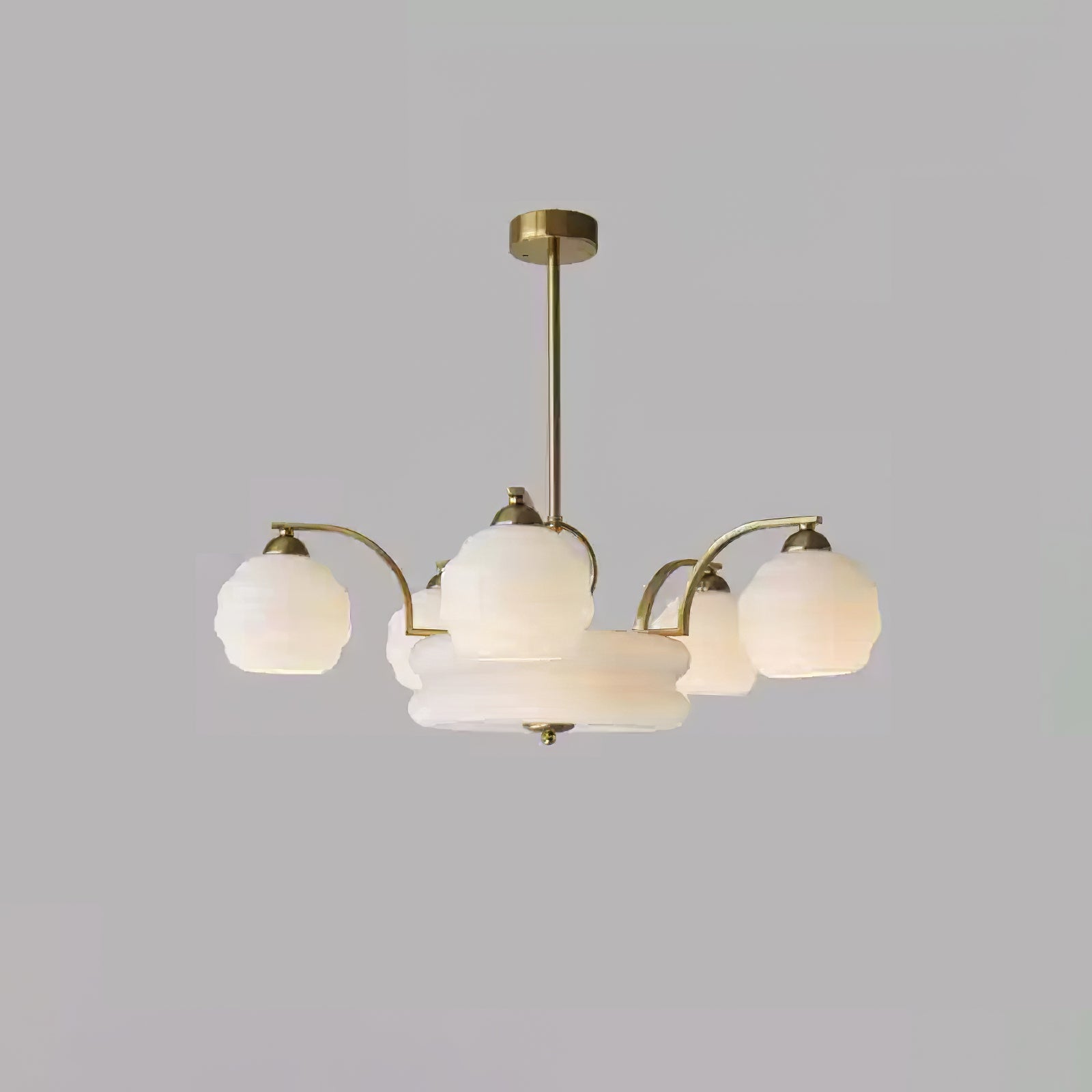 Lustra Chandelier Art Deco Vintage Gold Glass Shades - Neutral Decor