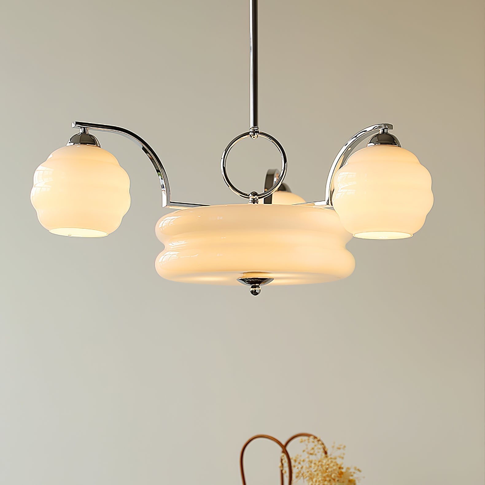 Lustra Chandelier Art Deco Vintage Gold Glass Shades - Neutral Decor