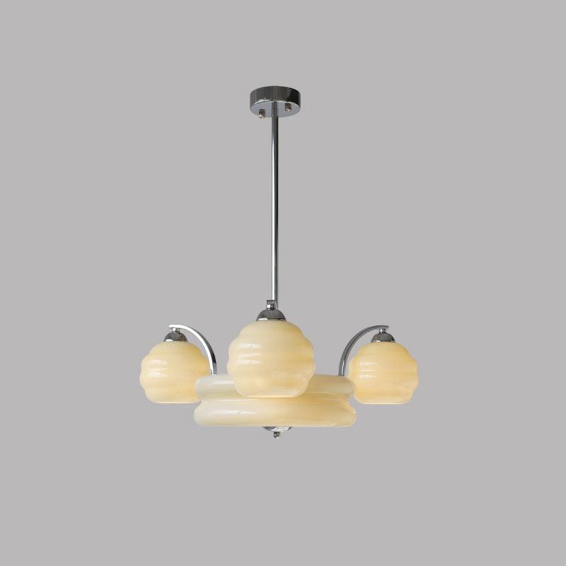Lustra Chandelier Art Deco Vintage Gold Glass Shades - Neutral Decor