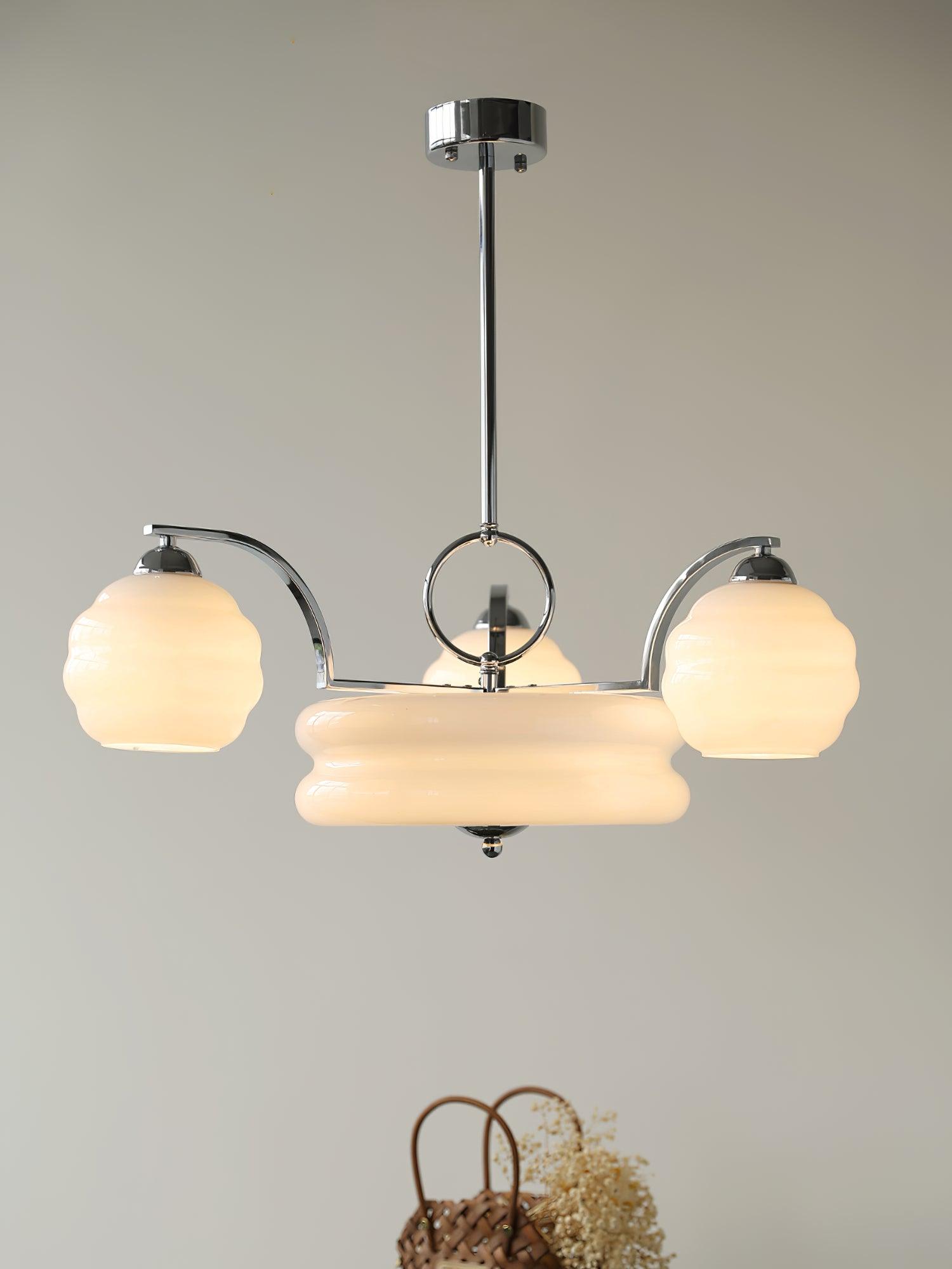 Lustra Chandelier Art Deco Vintage Gold Glass Shades - Neutral Decor