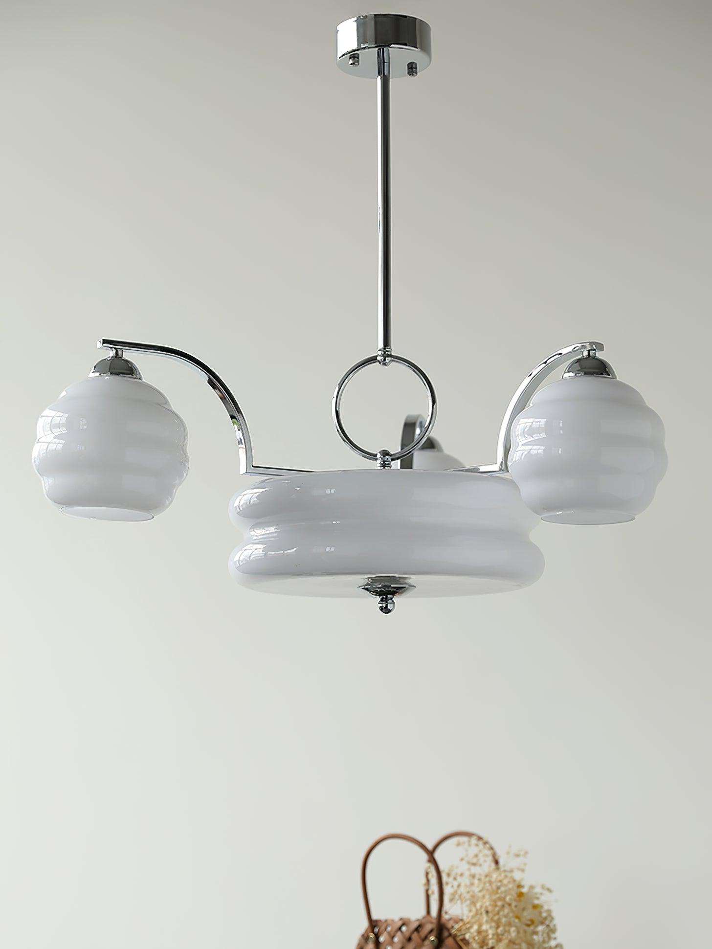 Lustra Chandelier Art Deco Vintage Gold Glass Shades - Neutral Decor