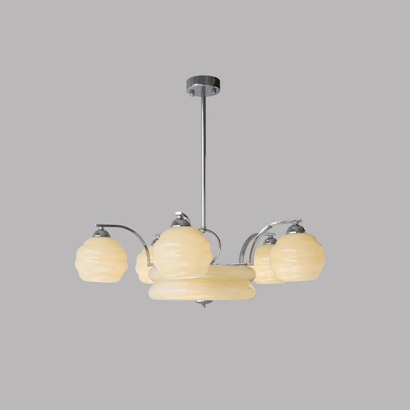 Lustra Chandelier Art Deco Vintage Gold Glass Shades - Neutral Decor