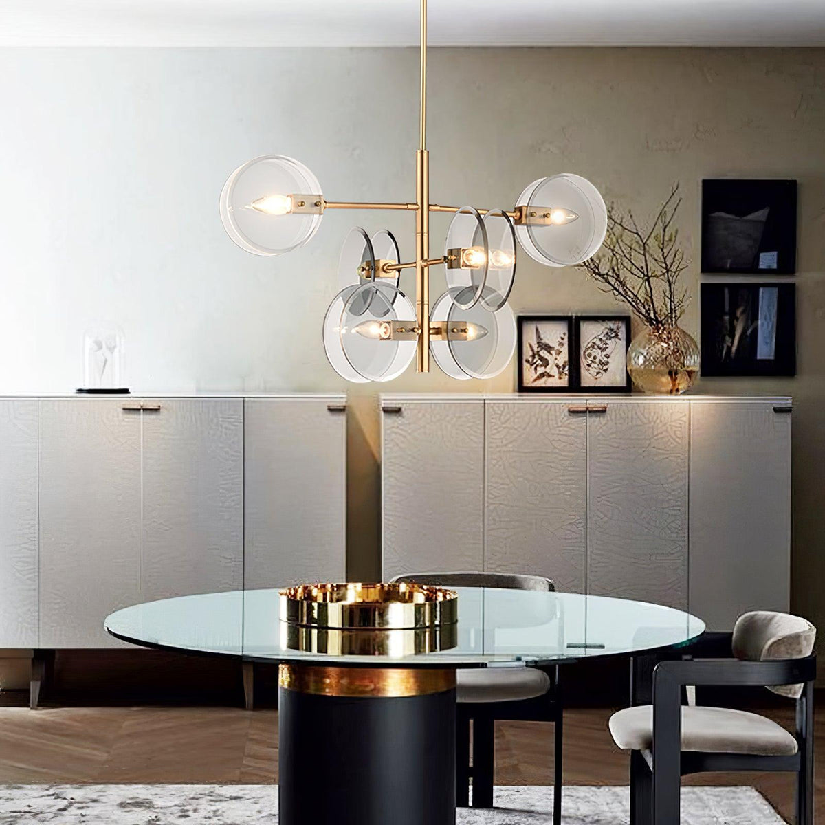Celanine Chandelier Smoke Glass Round Layered