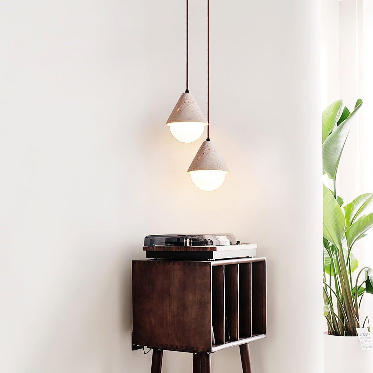 Valaliella Cone Hemisphere Travertine Pendant Light