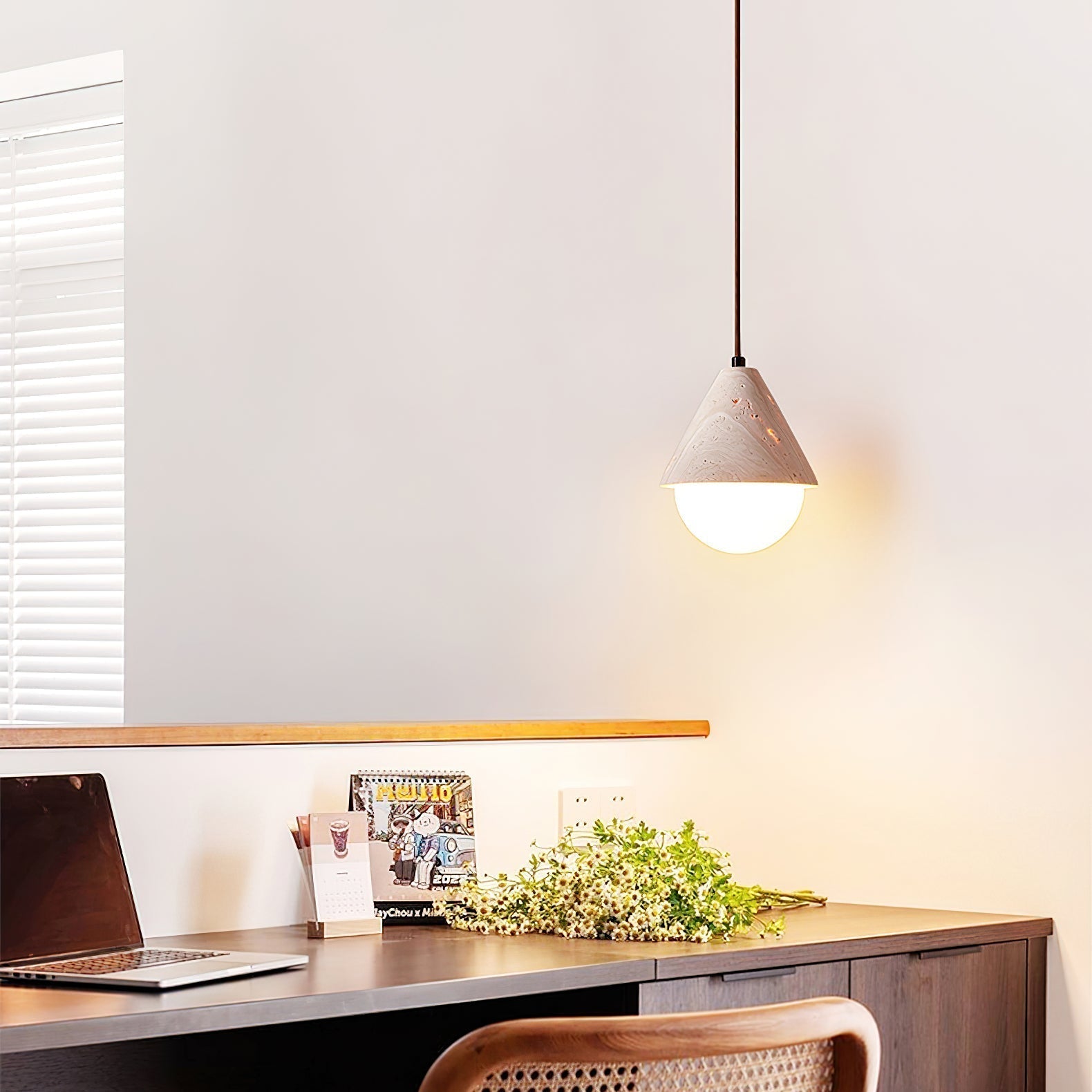 Valaliella Cone Hemisphere Travertine Pendant Light