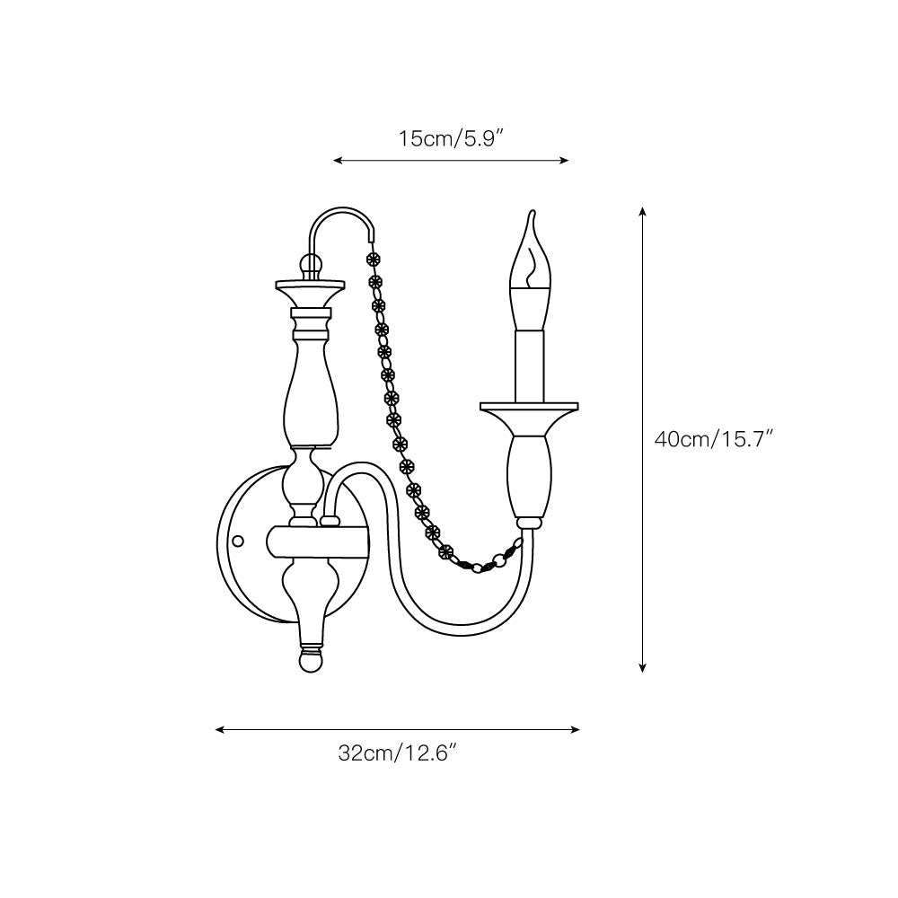 Jarnbruvys Traditional Candle Metal Crystal Wall Lamp