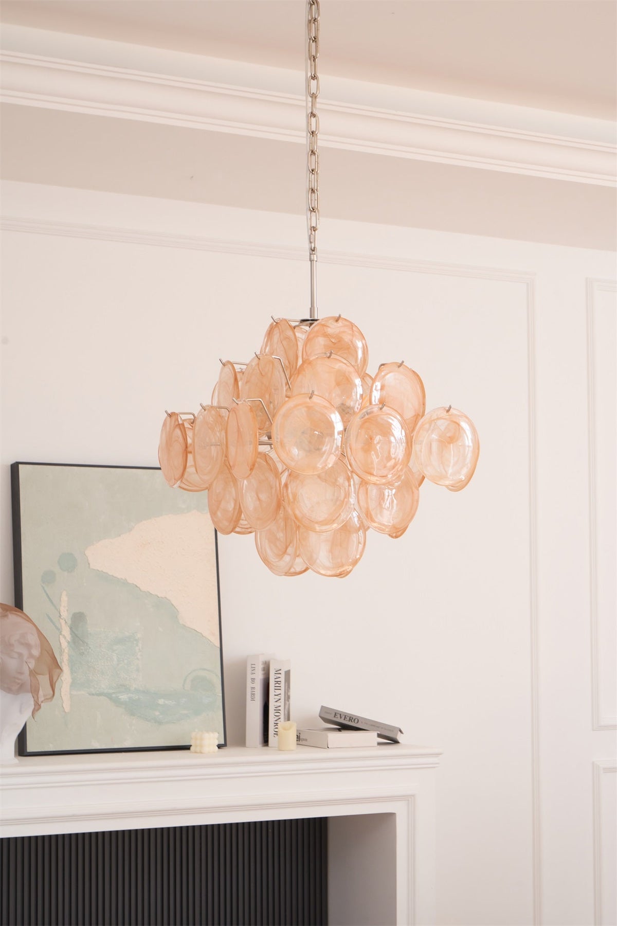 Lioraleon Chandelier Apricot Murano Glass Disc Layered Artistic