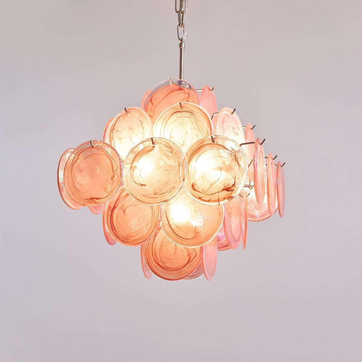 Celeian Chandelier Pink Glass Disc Layered Romantic