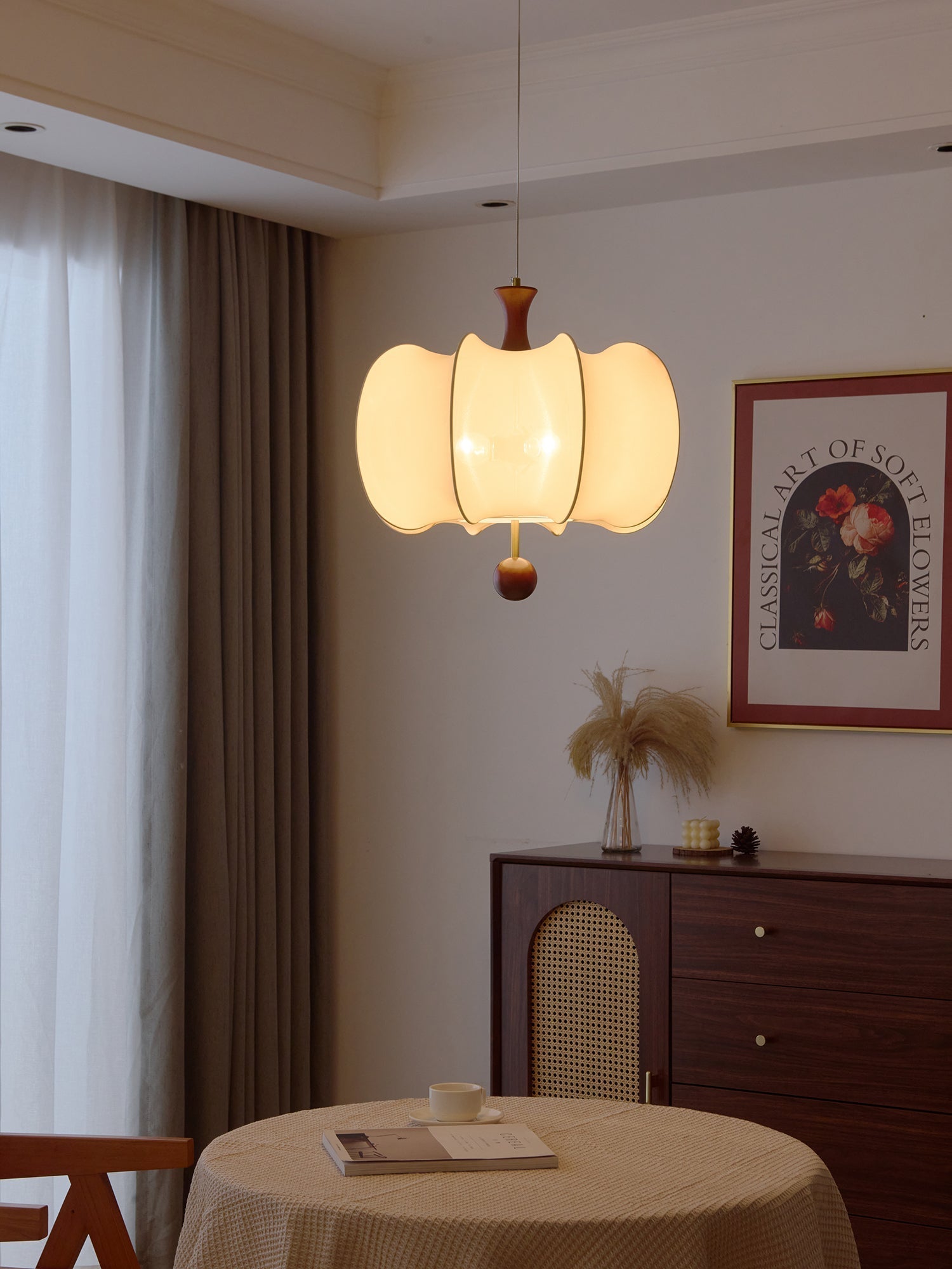 Elvelise Fabric Wood Pendant Light