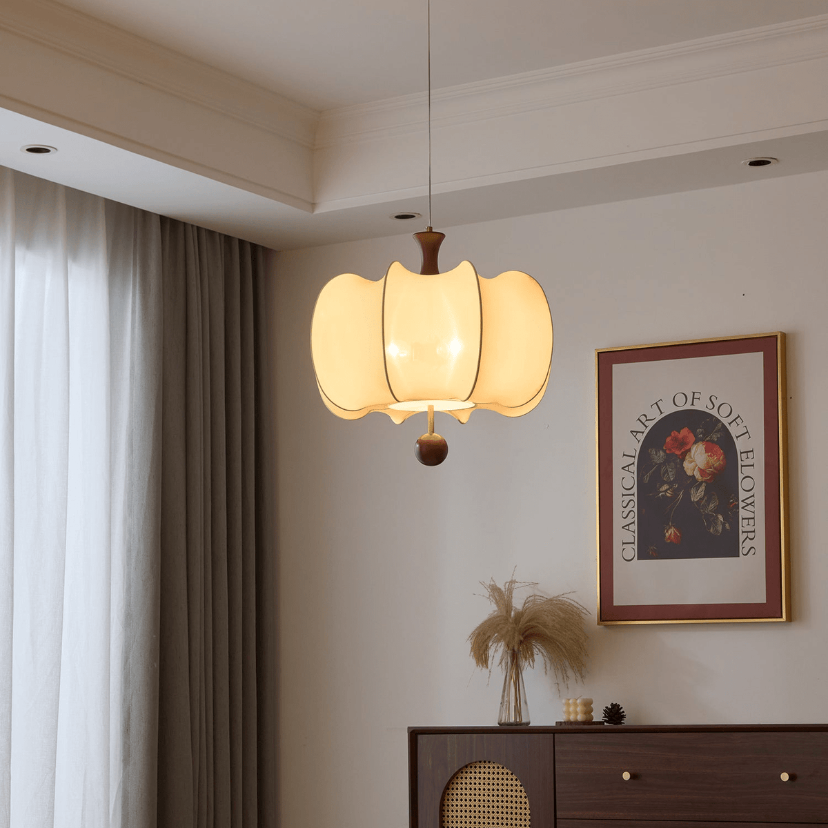 Elvelise Fabric Wood Pendant Light